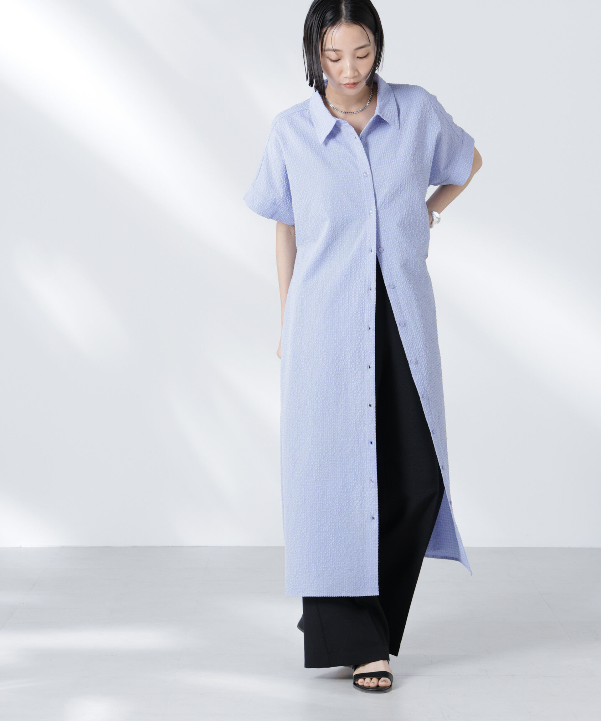 nano･universe「サッカードルマンスリーブシャツワンピース」|ワンピース|