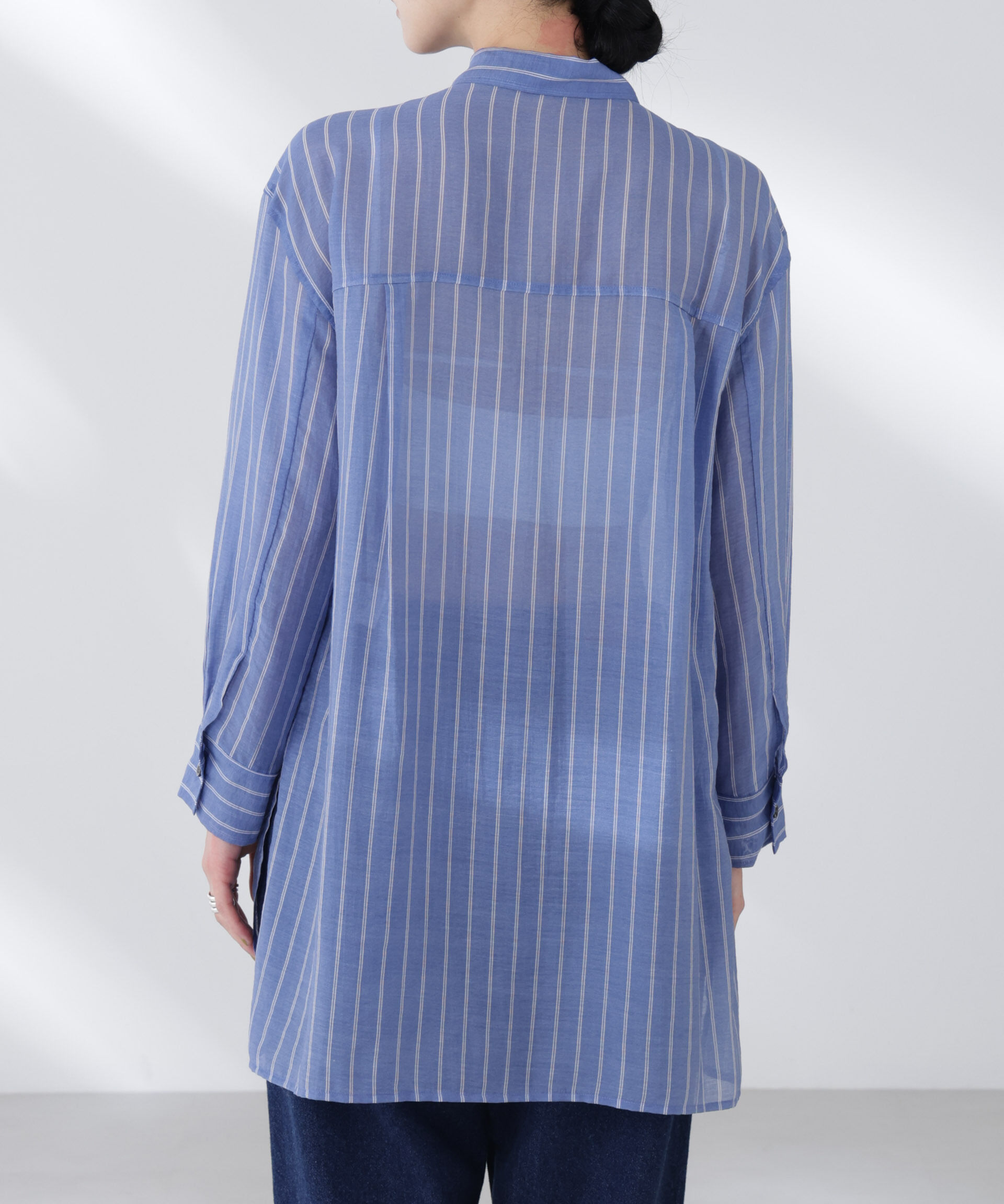 nano･universe「シアーストライプオーバーサイズロングシャツ(セットアップ可)」|シャツ・ブラウス|