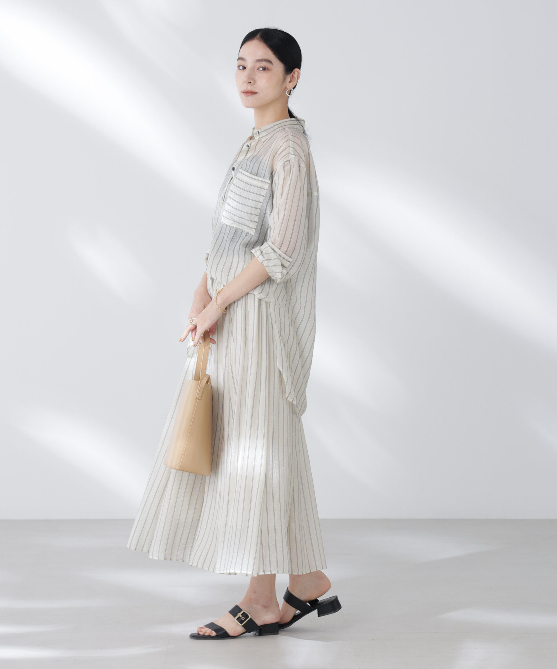 nano･universe「シアーストライプギャザーフレアスカート(セットアップ可)」|スカート|