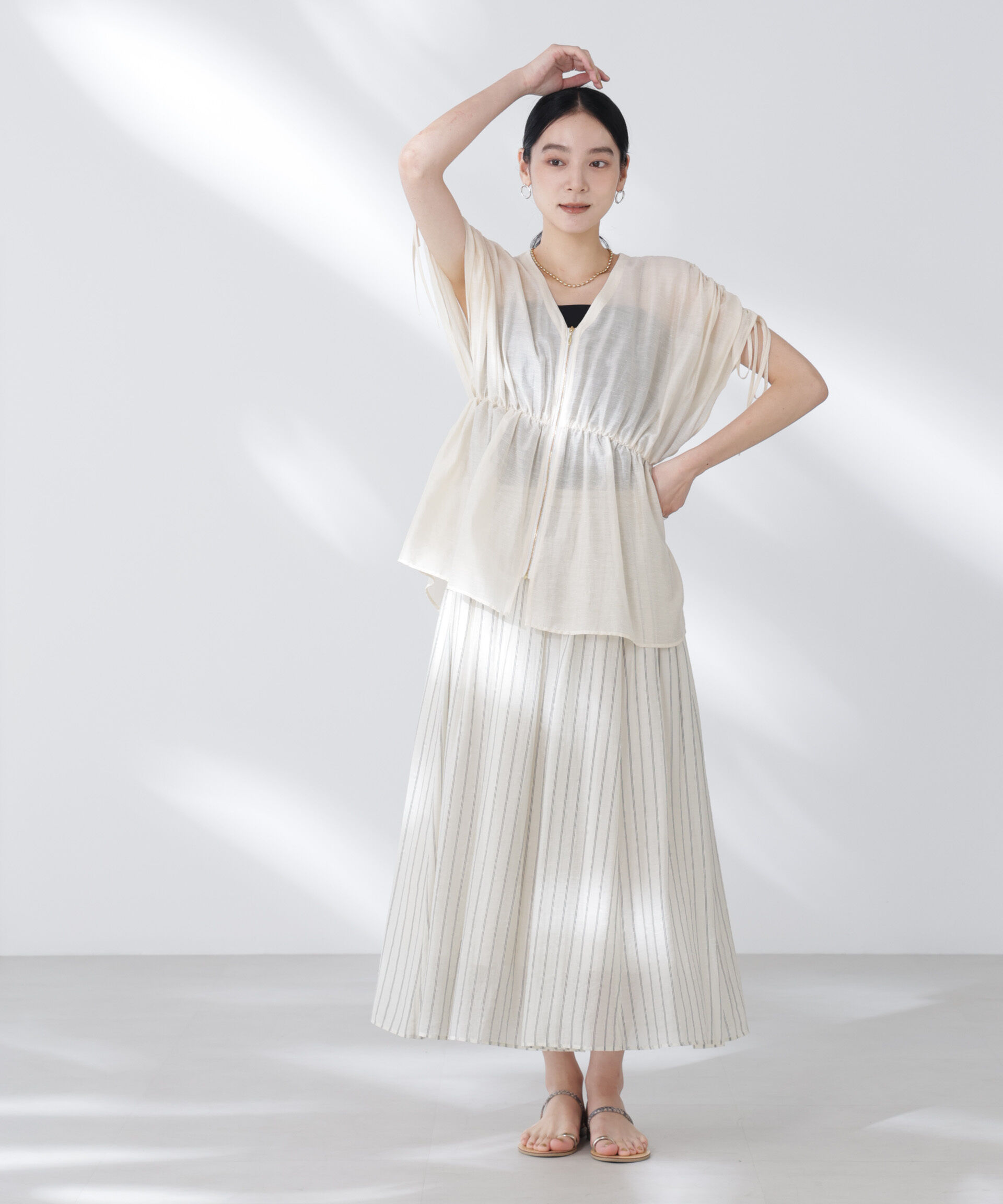 nano･universe「シアーストライプギャザーフレアスカート(セットアップ可)」|スカート|