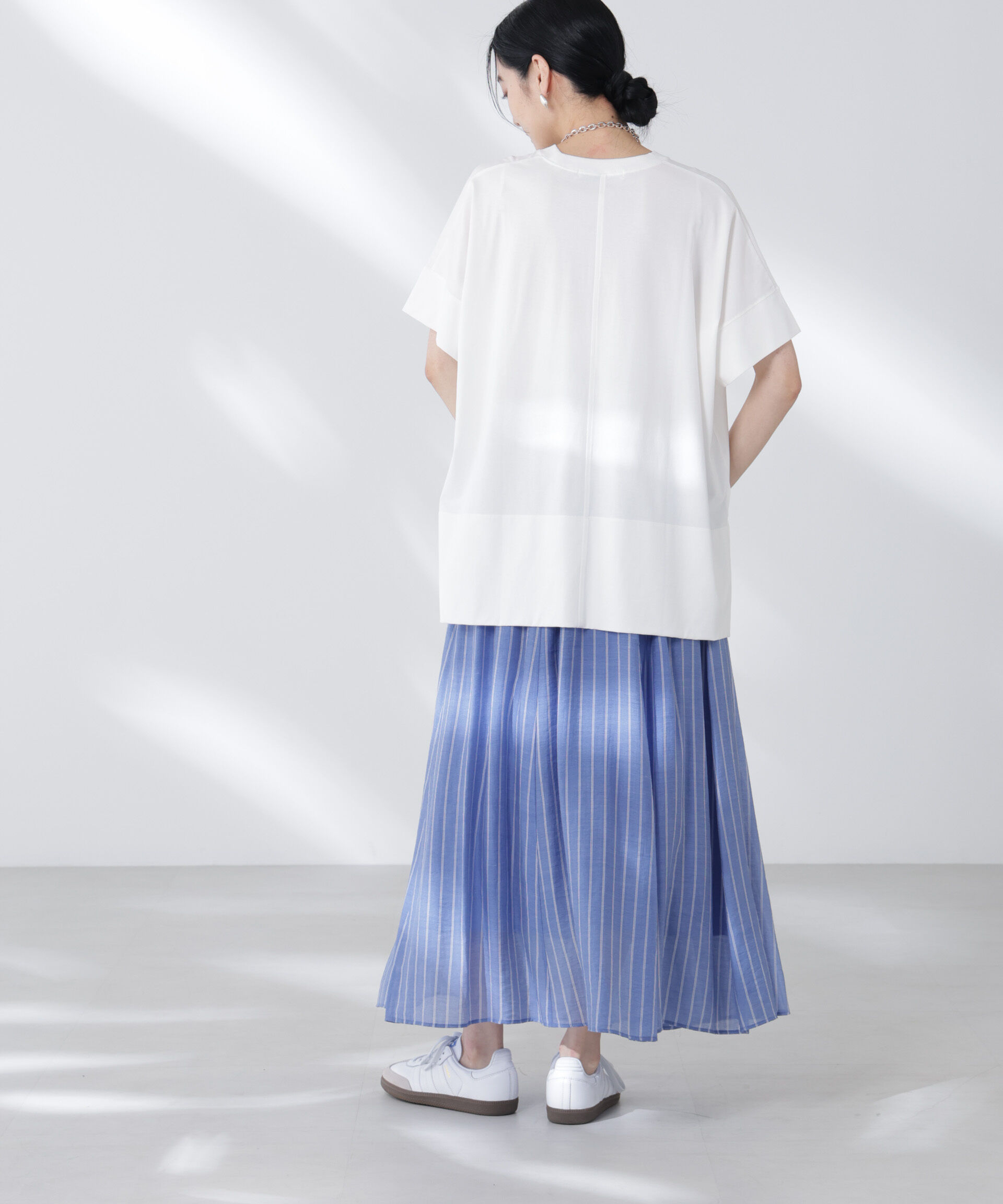 nano･universe「シアーストライプギャザーフレアスカート(セットアップ可)」|スカート|