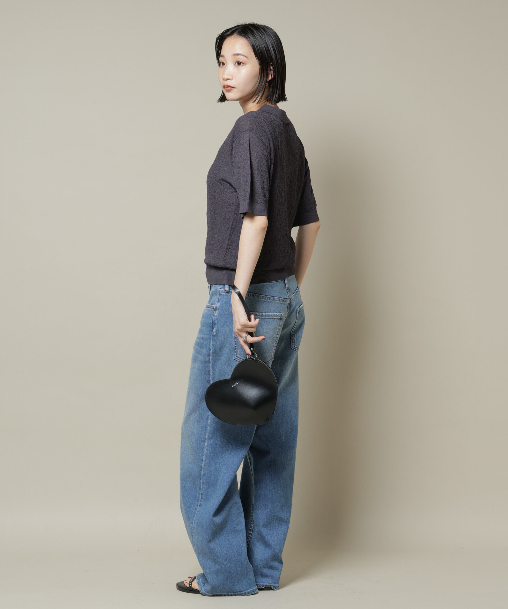 nano･universe「梨地半袖ポロニット」|ニット・セーター|