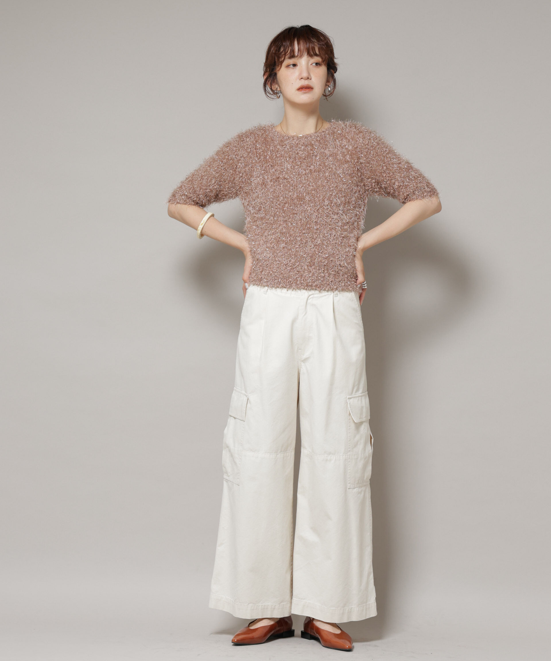 nano･universe「シャギーラメコンパクト半袖ニット」|ニット・セーター|