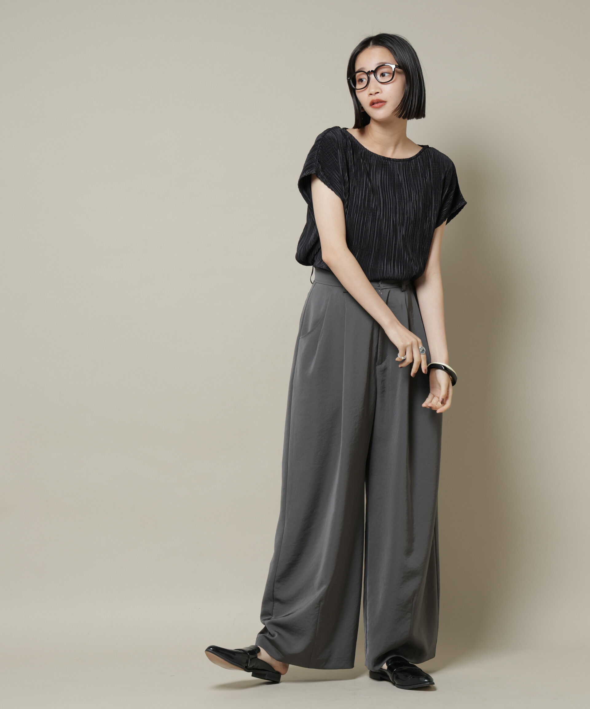 nano･universe「ランダムプリーツカットフレンチスリーブトップス(セットアップ可)」|Tシャツ・カットソー|