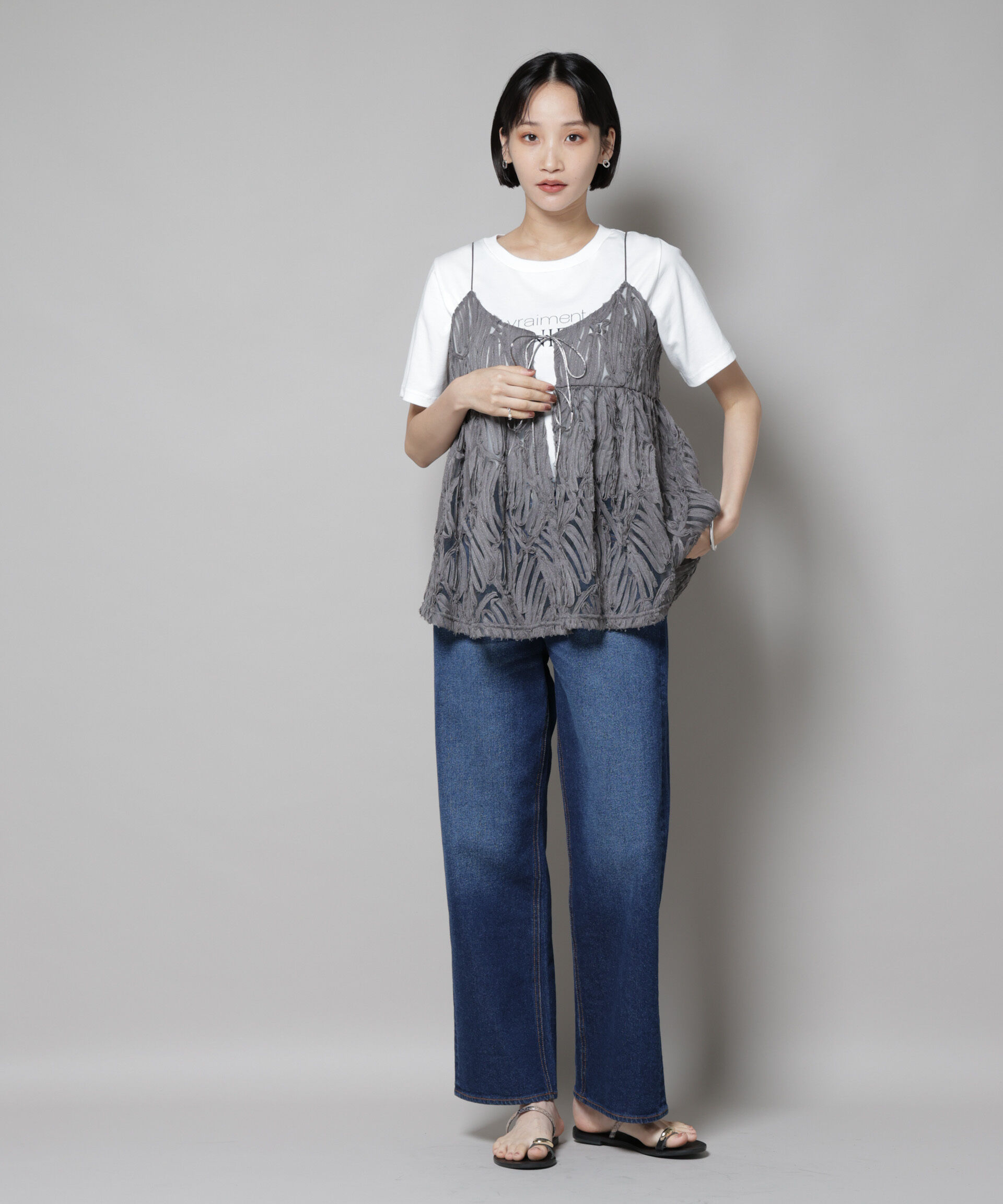 nano･universe「テープ刺繍チュール前後2wayキャミソールビスチェ(セットアップ可)」|シャツ・ブラウス|