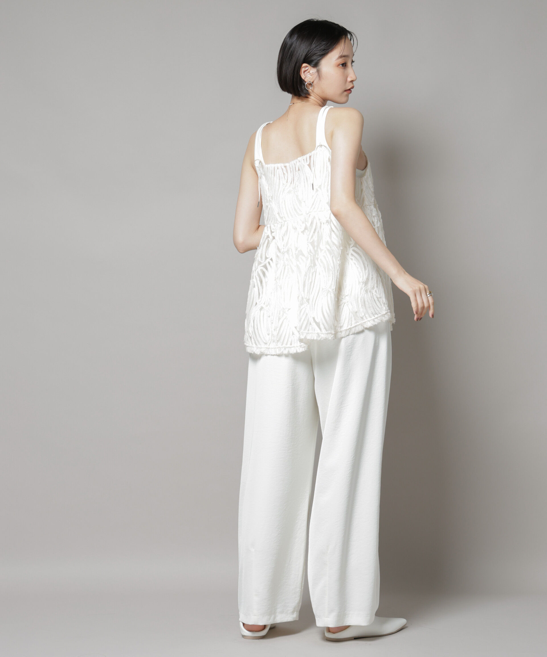 nano･universe「テープ刺繍チュール前後2wayキャミソールビスチェ(セットアップ可)」|シャツ・ブラウス|