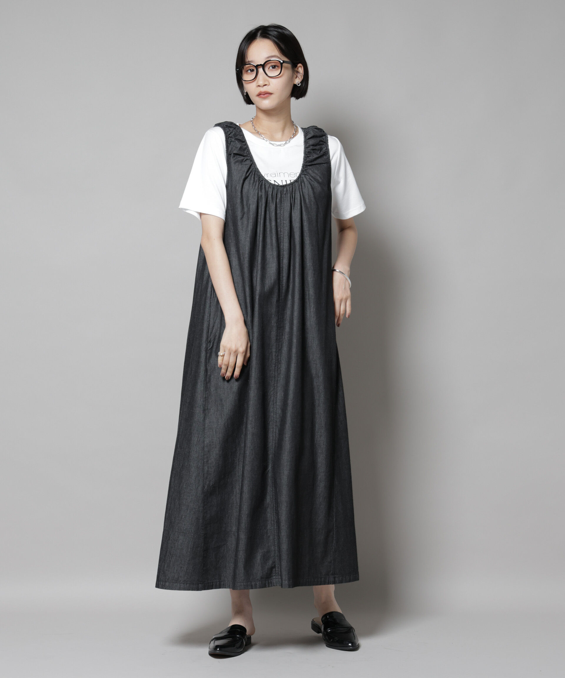 nano･universe「ギャザーデザインフレアデニムワンピース」|ワンピース|