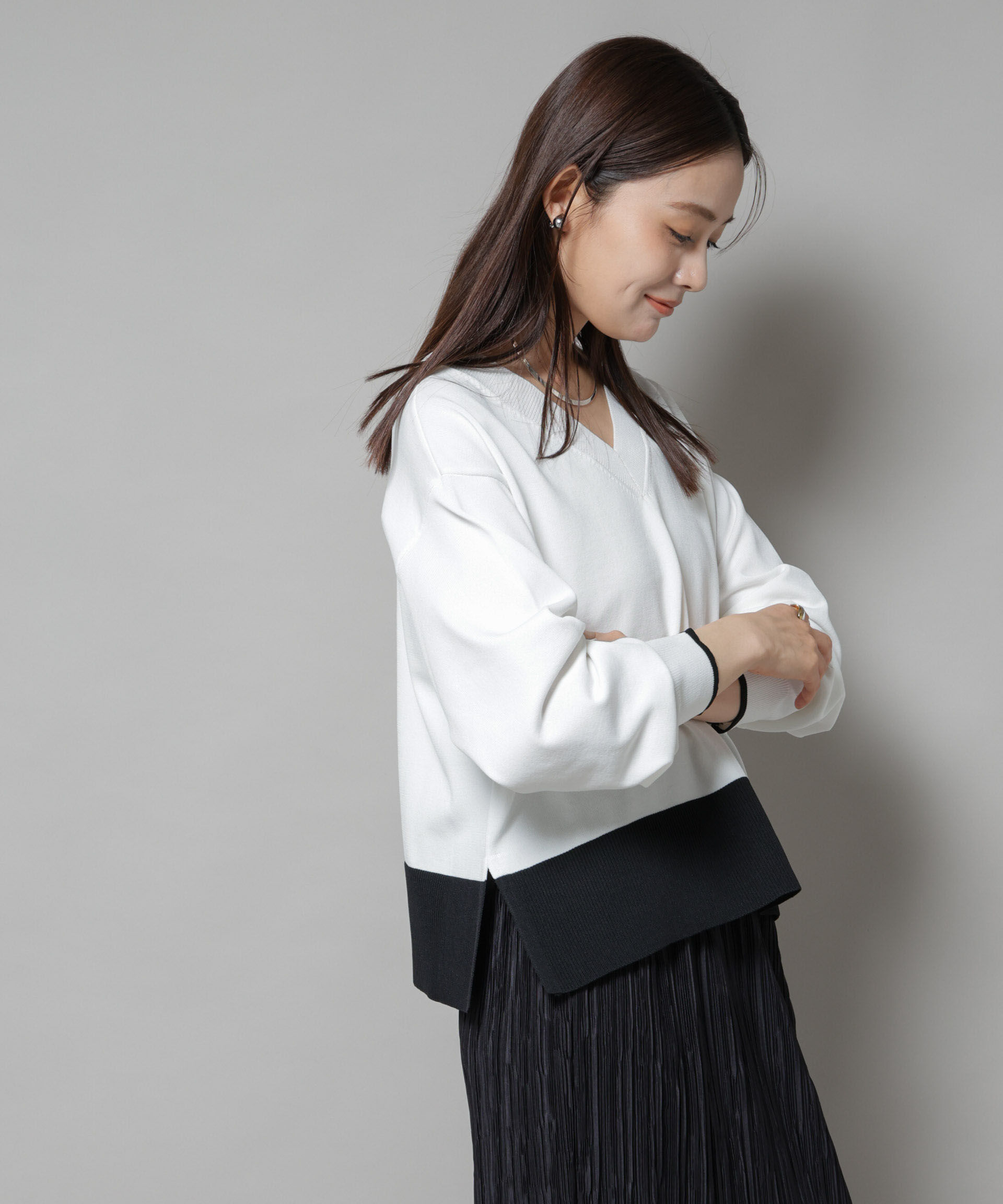 nano･universe「洗濯機洗可前後2way配色ニット」|ニット・セーター|