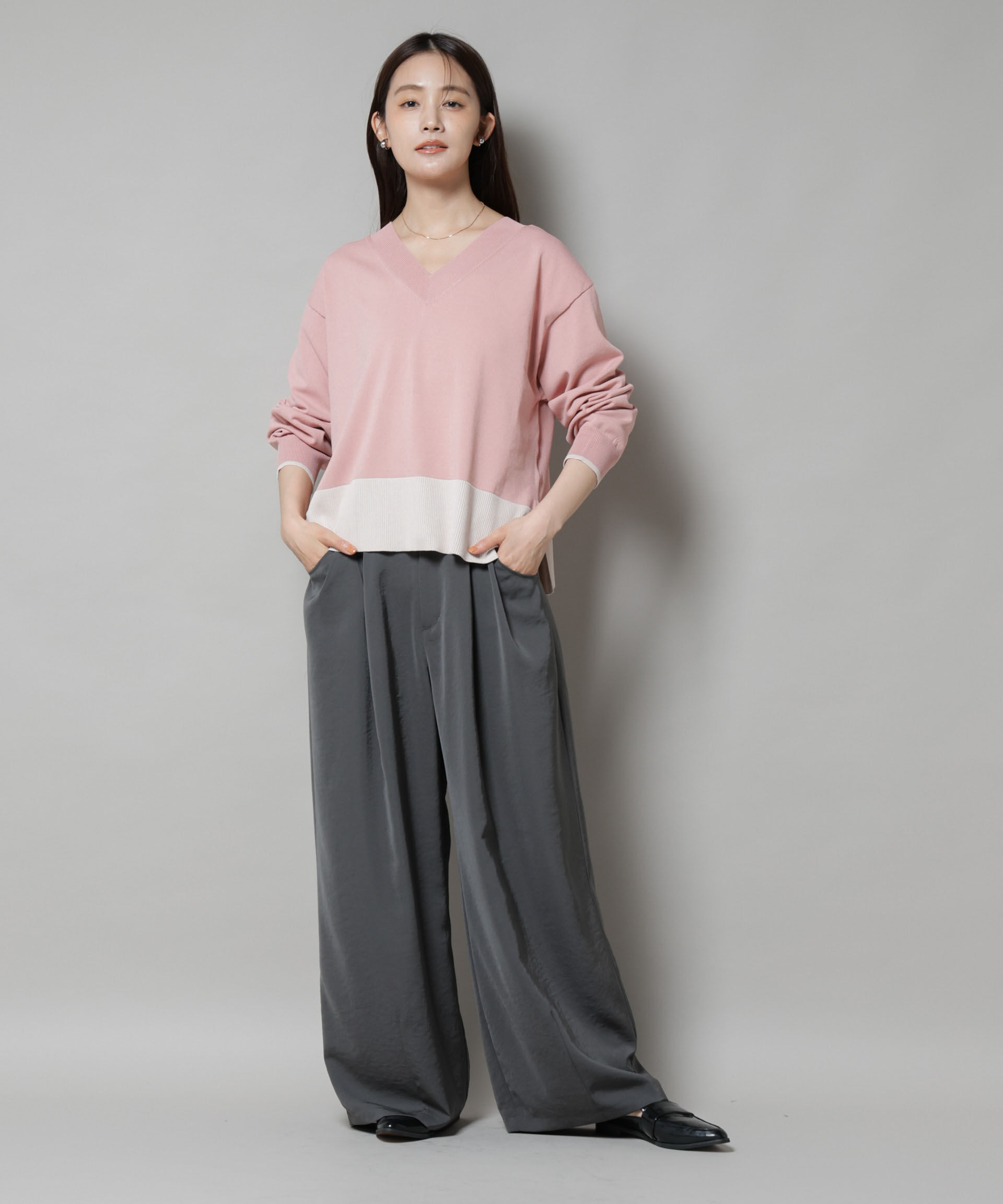 nano･universe「洗濯機洗可前後2way配色ニット」|ニット・セーター|