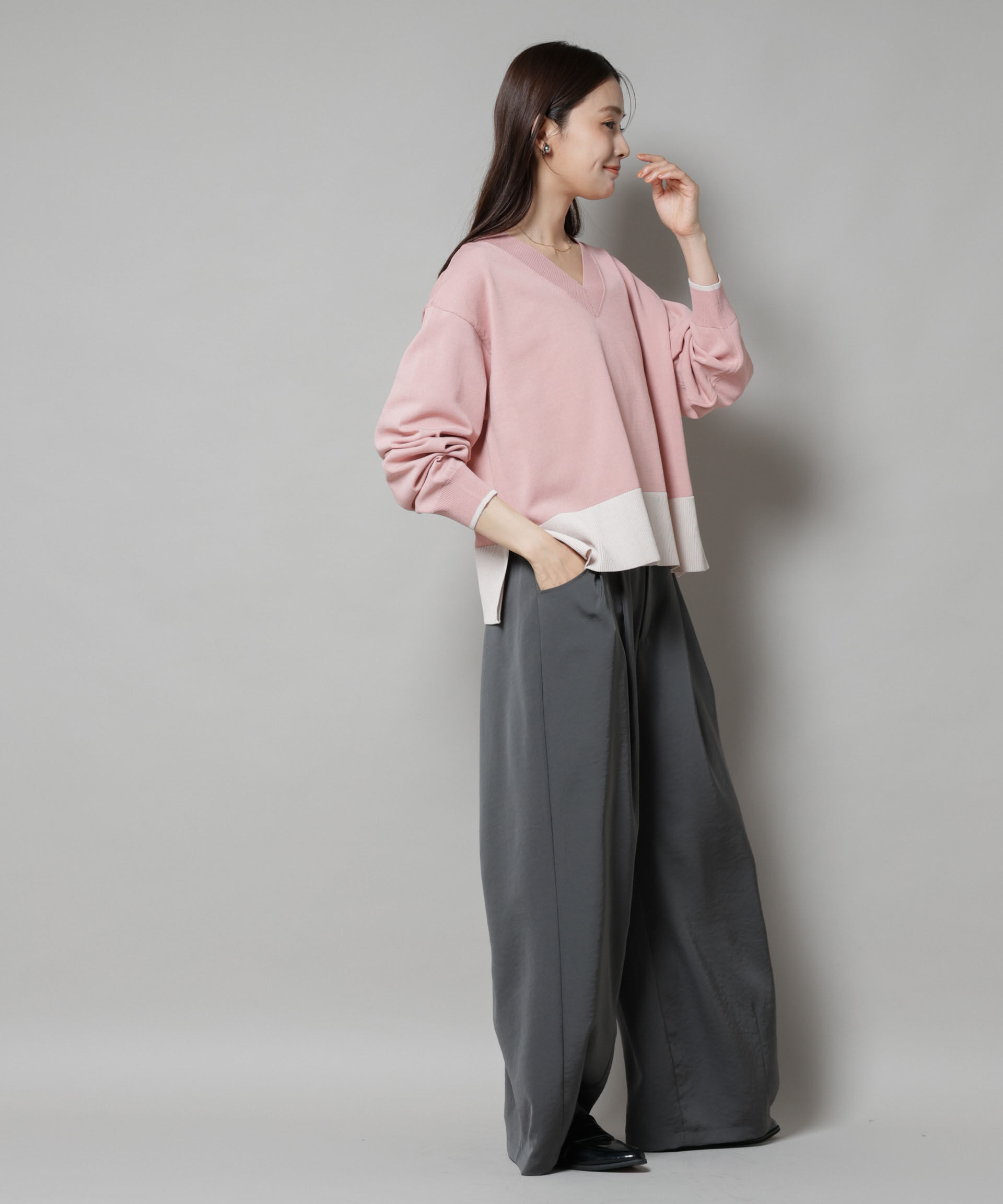 nano･universe「洗濯機洗可前後2way配色ニット」|ニット・セーター|