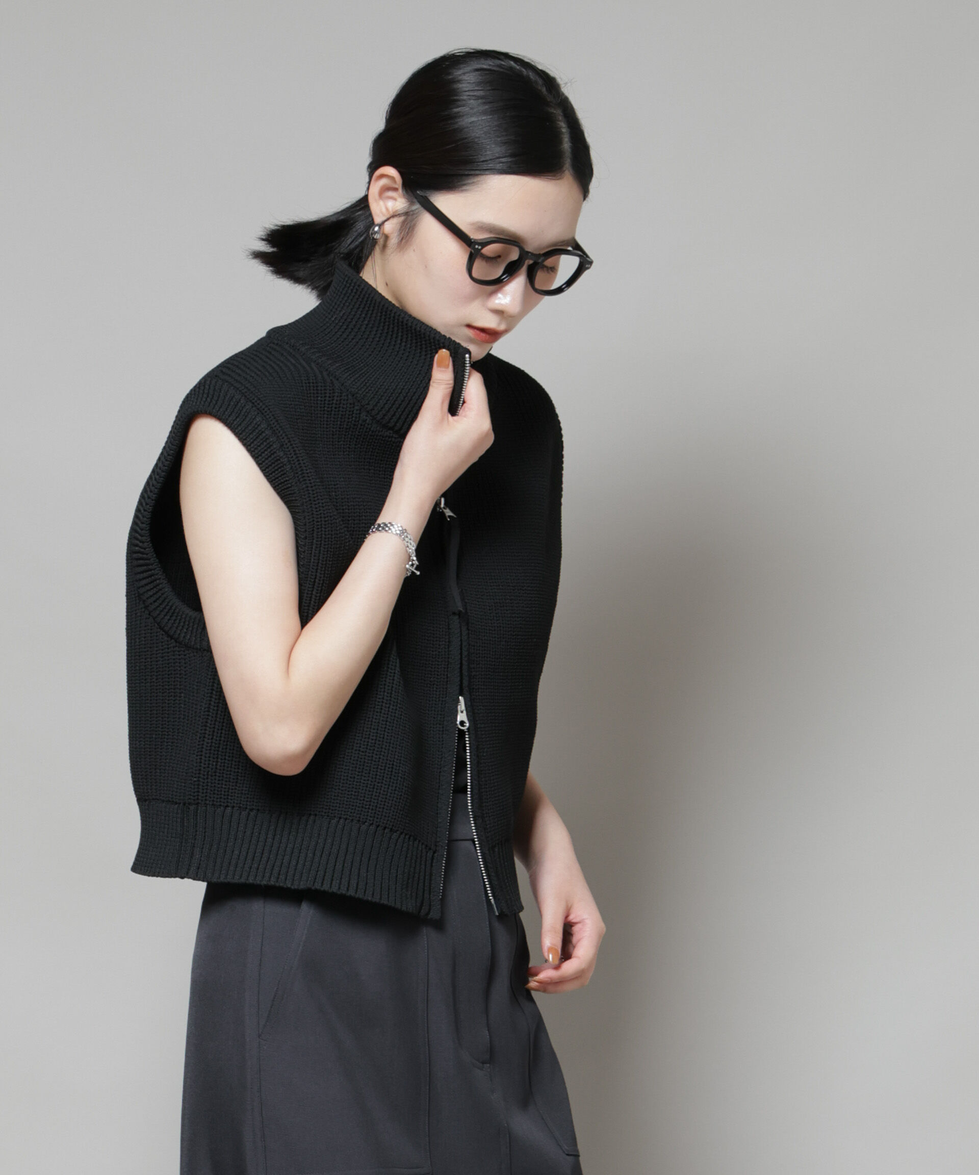 nano･universe「ダブルジップアップドライバーズニットベスト」|ニット・セーター|