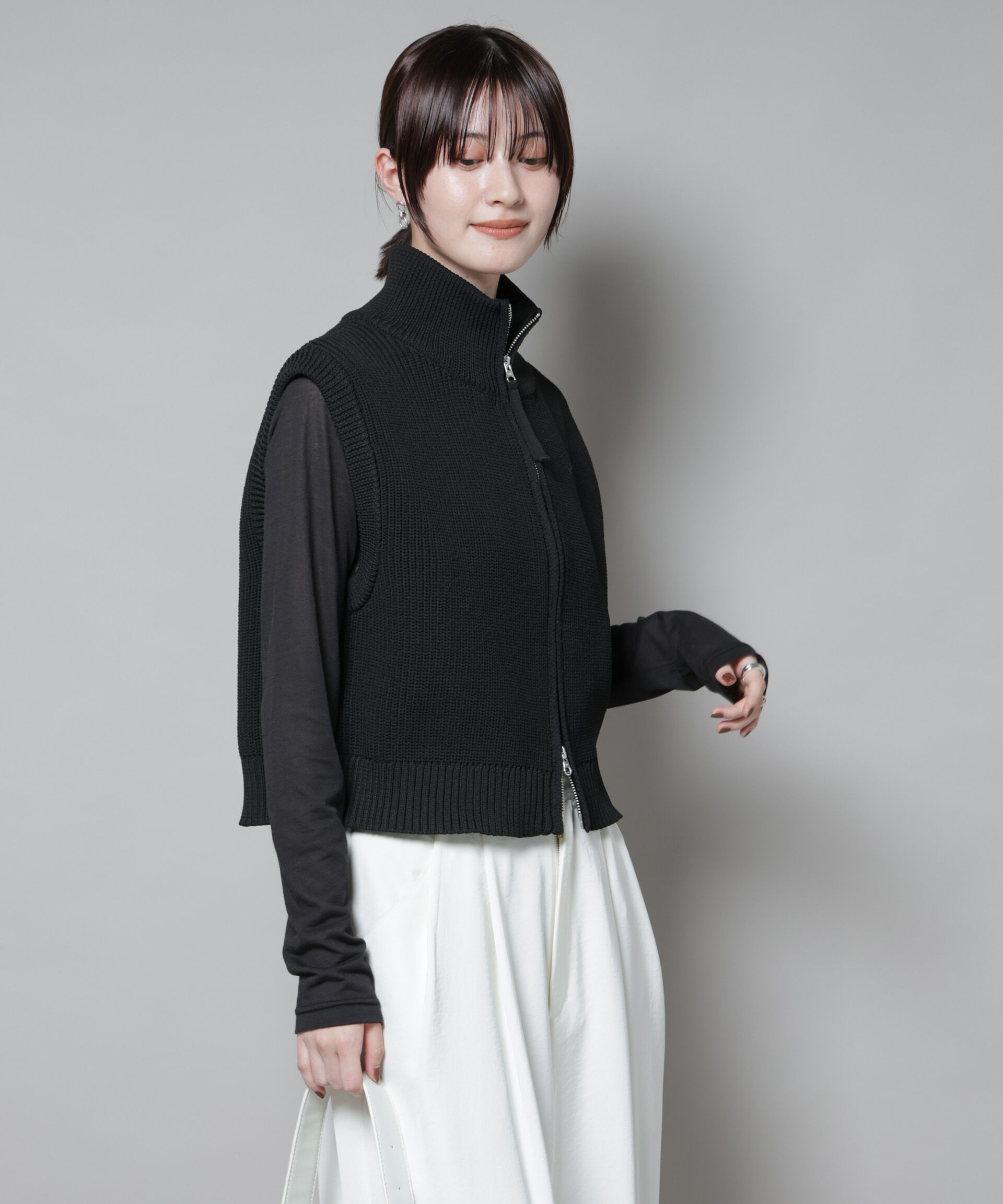 nano･universe「ダブルジップアップドライバーズニットベスト」|ニット・セーター|