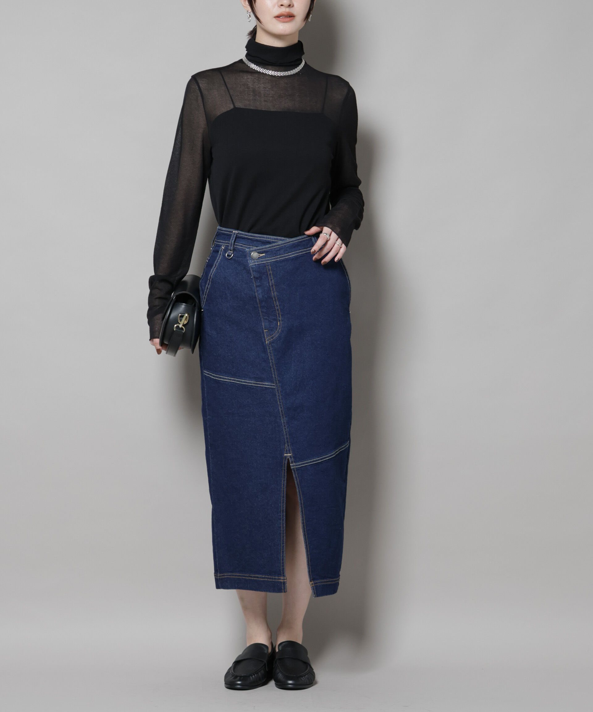 nano･universe「ラップペンシルデニムスカート」|スカート|ネイビー