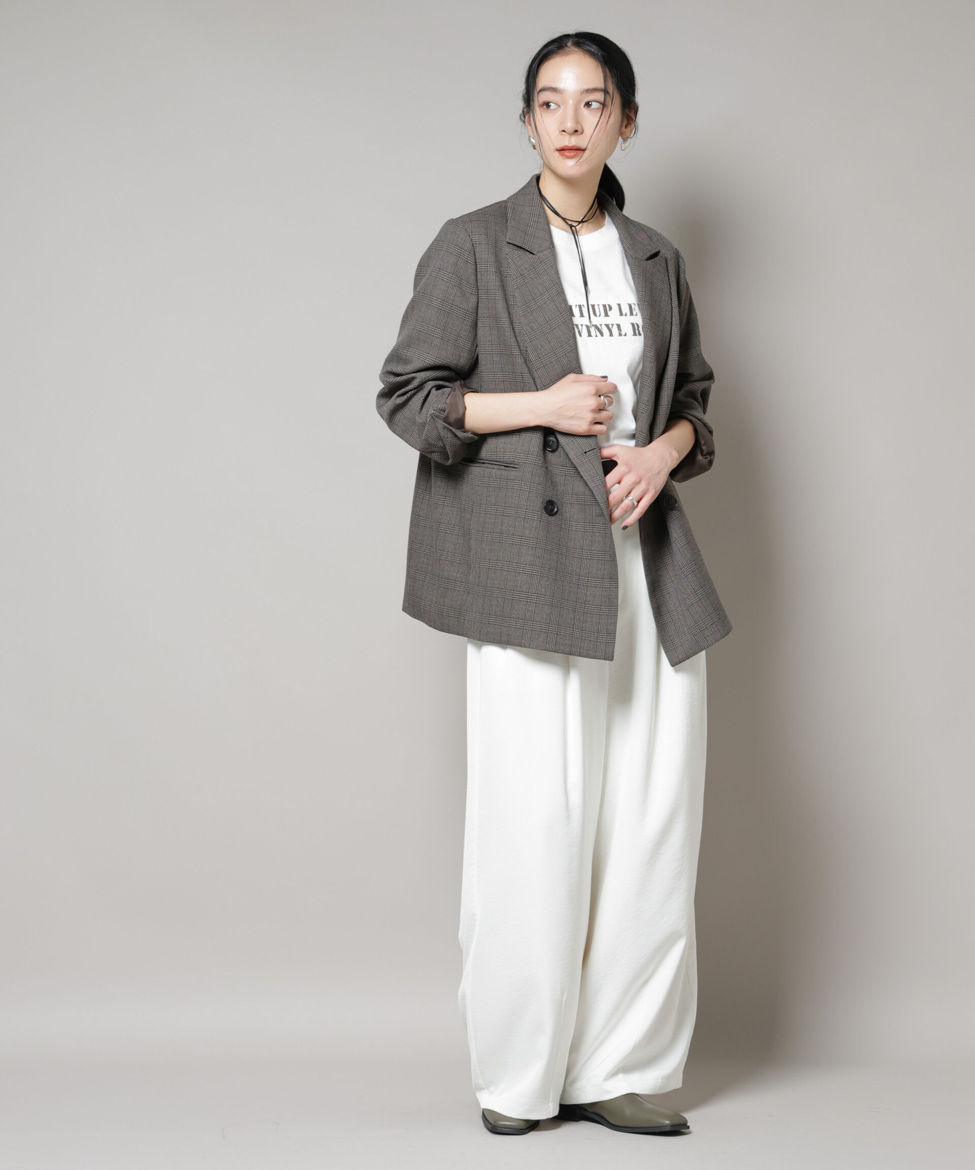 nano･universe「ストレッチサージチェックダブルジャケット(セットアップ可)」|テーラードジャケット|