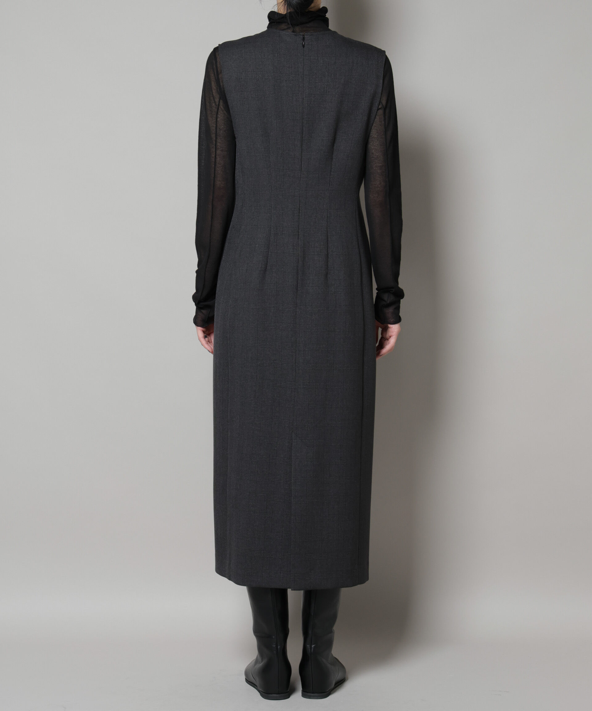 nano･universe「ストレッチサージチェックVネックワンピース(セットアップ可)」|ワンピース|