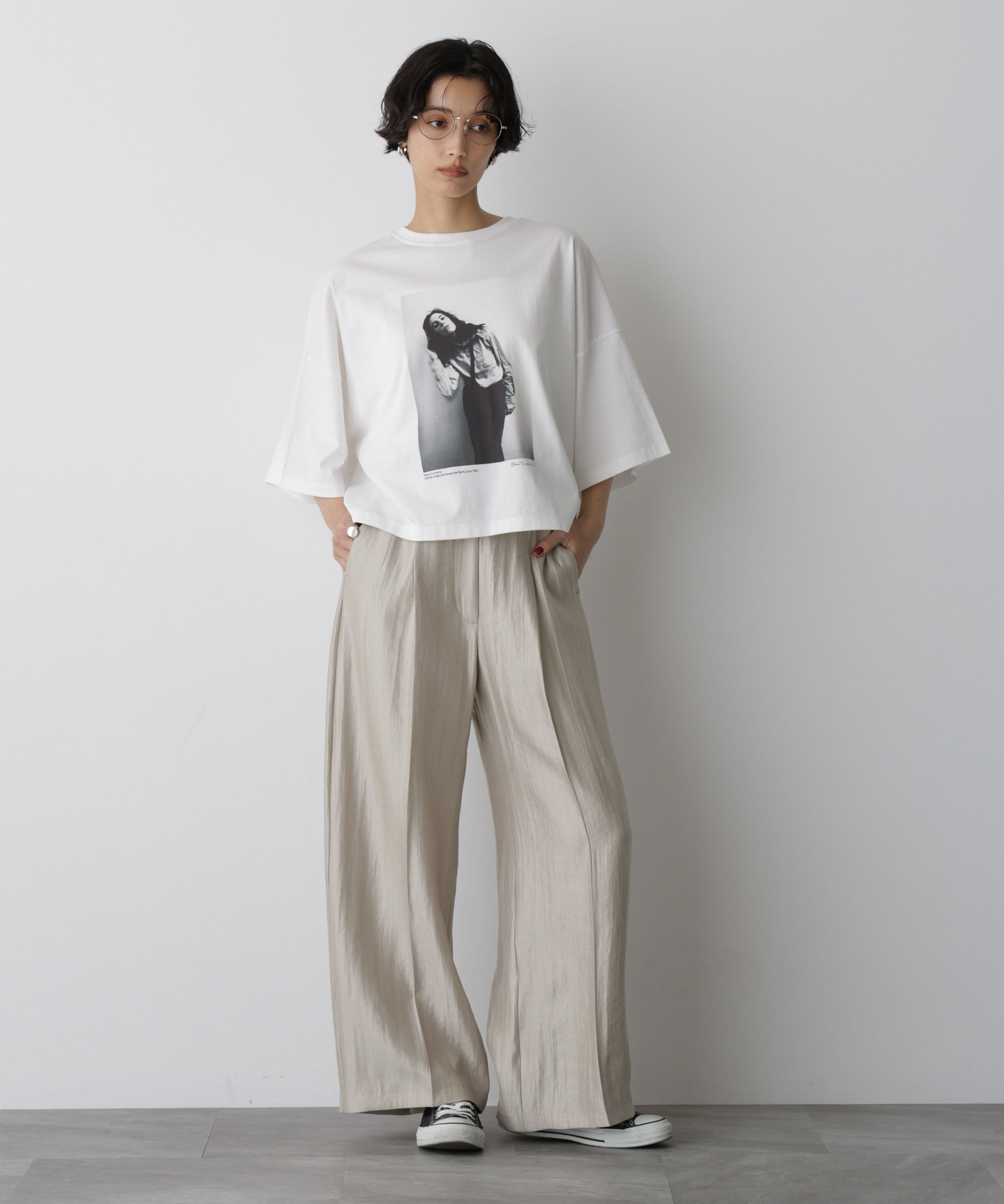 nano･universe「「STEVELOUR」サテンタックワイドパンツ(セットアップ可)」|チノ|