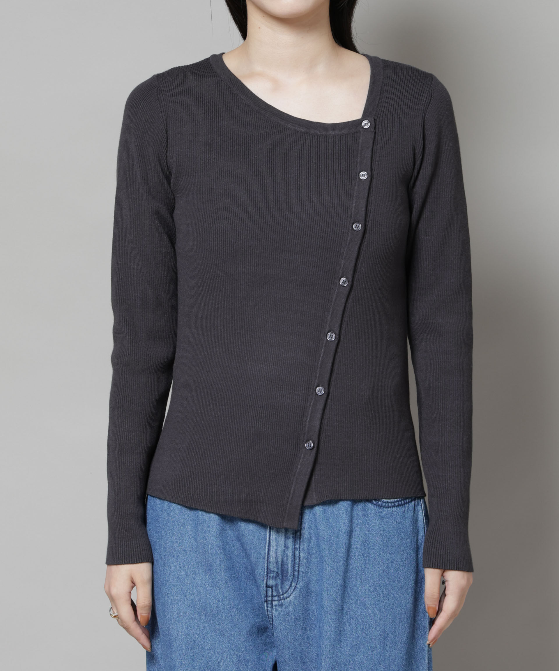 nano･universe「アシメネックデサインリブニットトップス」|ニット・セーター|