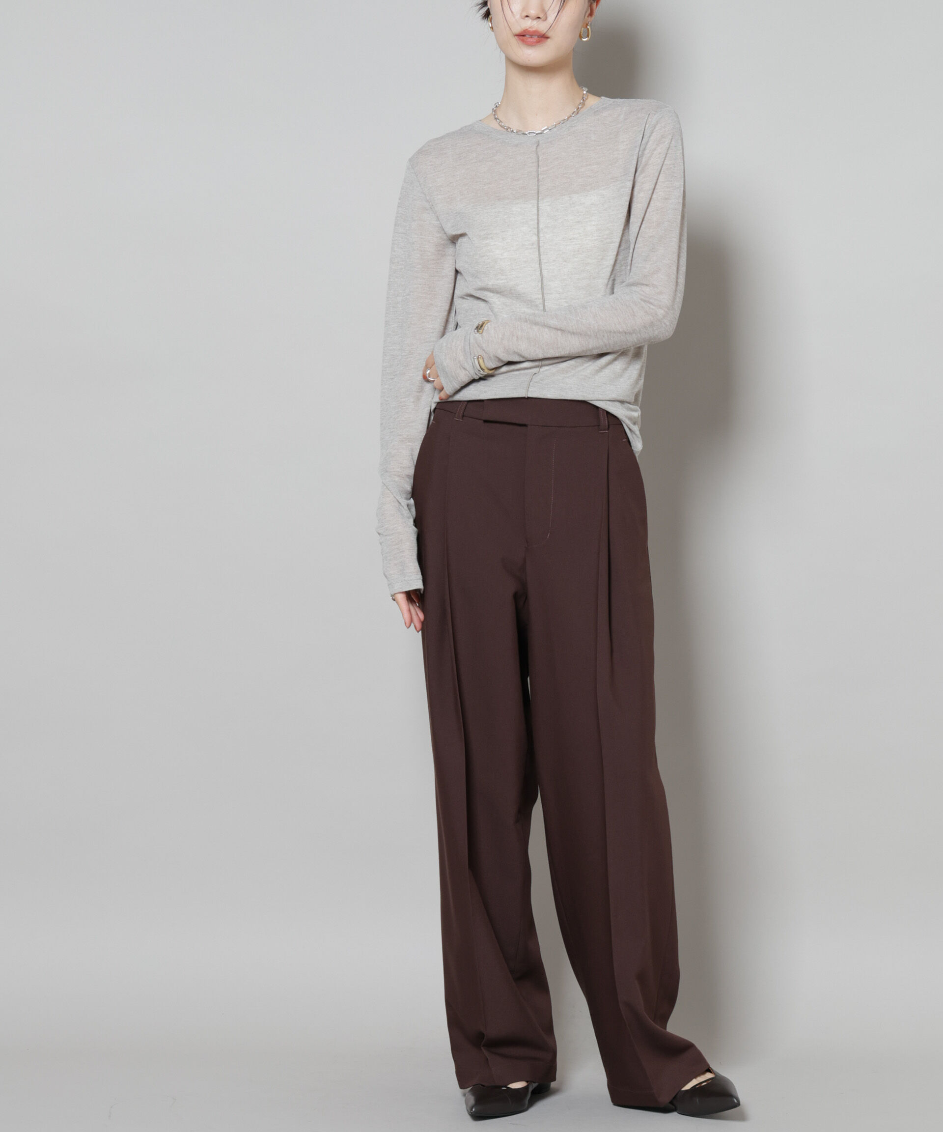 nano･universe「ワンタックセンタープレスストレートパンツ(セットアップ可)」|チノ|ブラウン