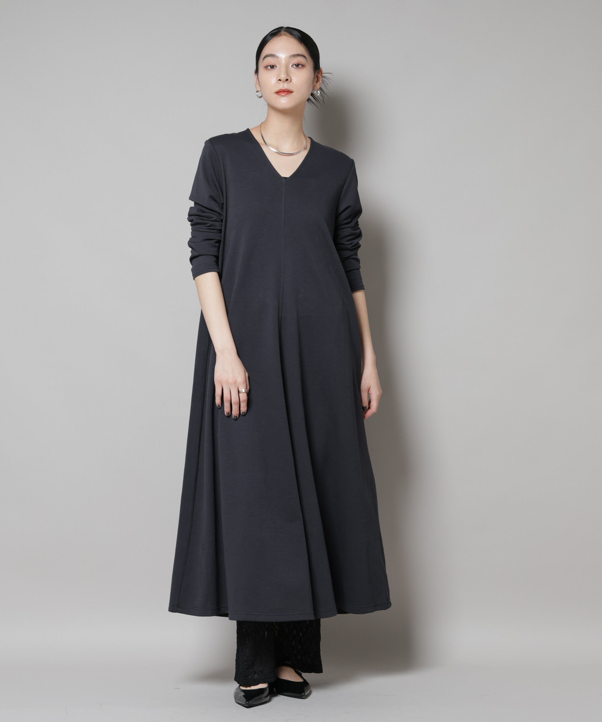 nano･universe「ライトコットンダンボールフレアワンピース」|ワンピース|チャコール3