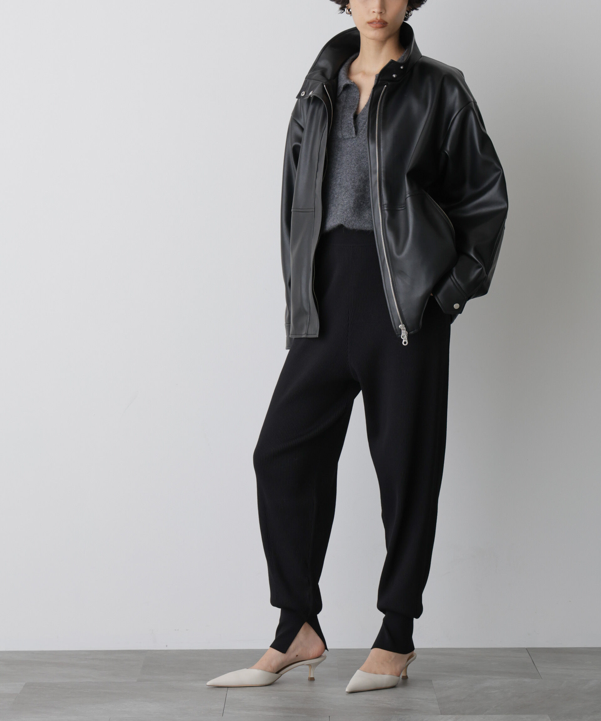  「「STEVELOUR」裾リブニットパンツ」|その他|ブラック