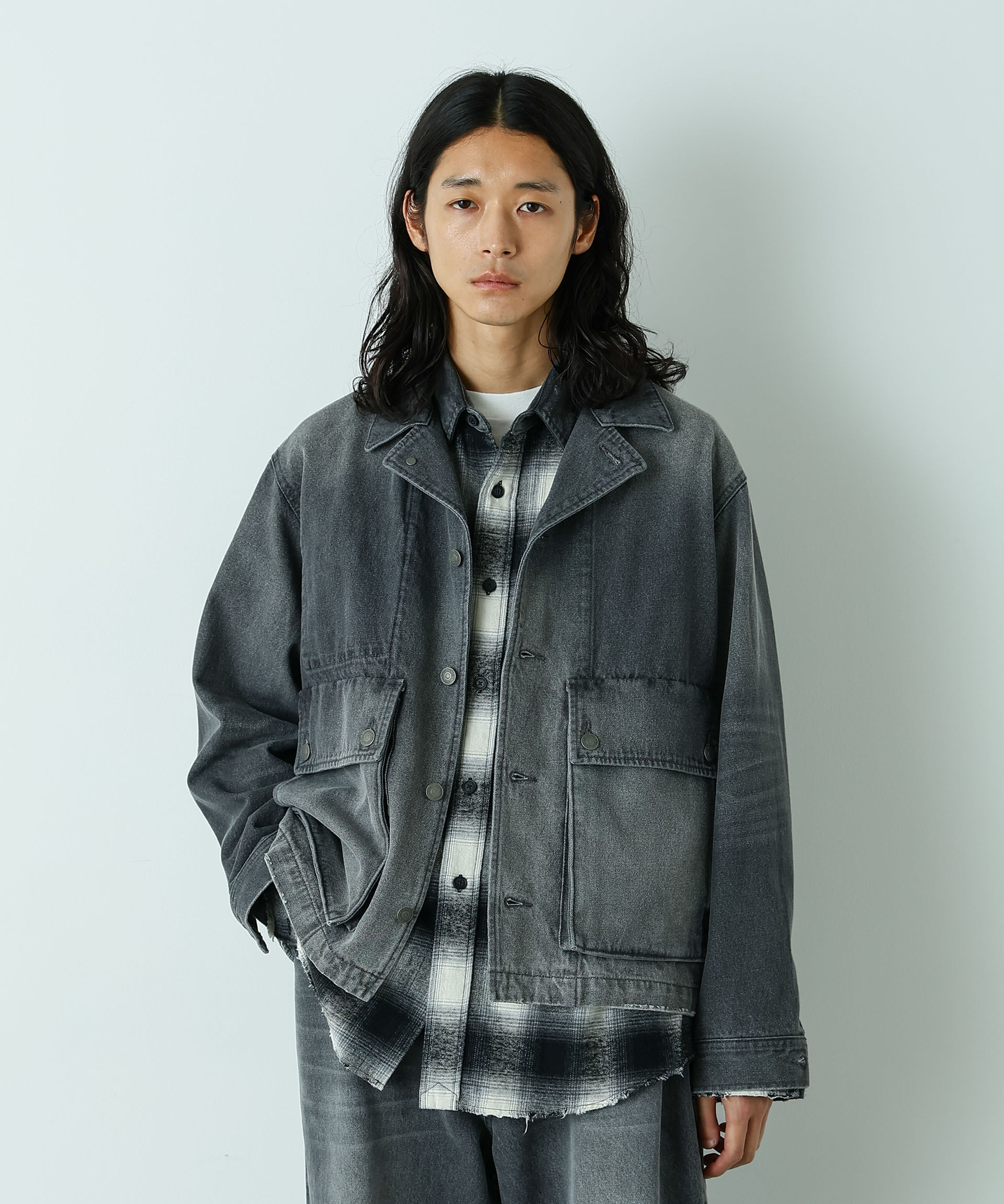 nano･universe「｢HOTEL PALACE｣ フェードデニムカバーオールジャケット」|ブルゾン・スタジャン|