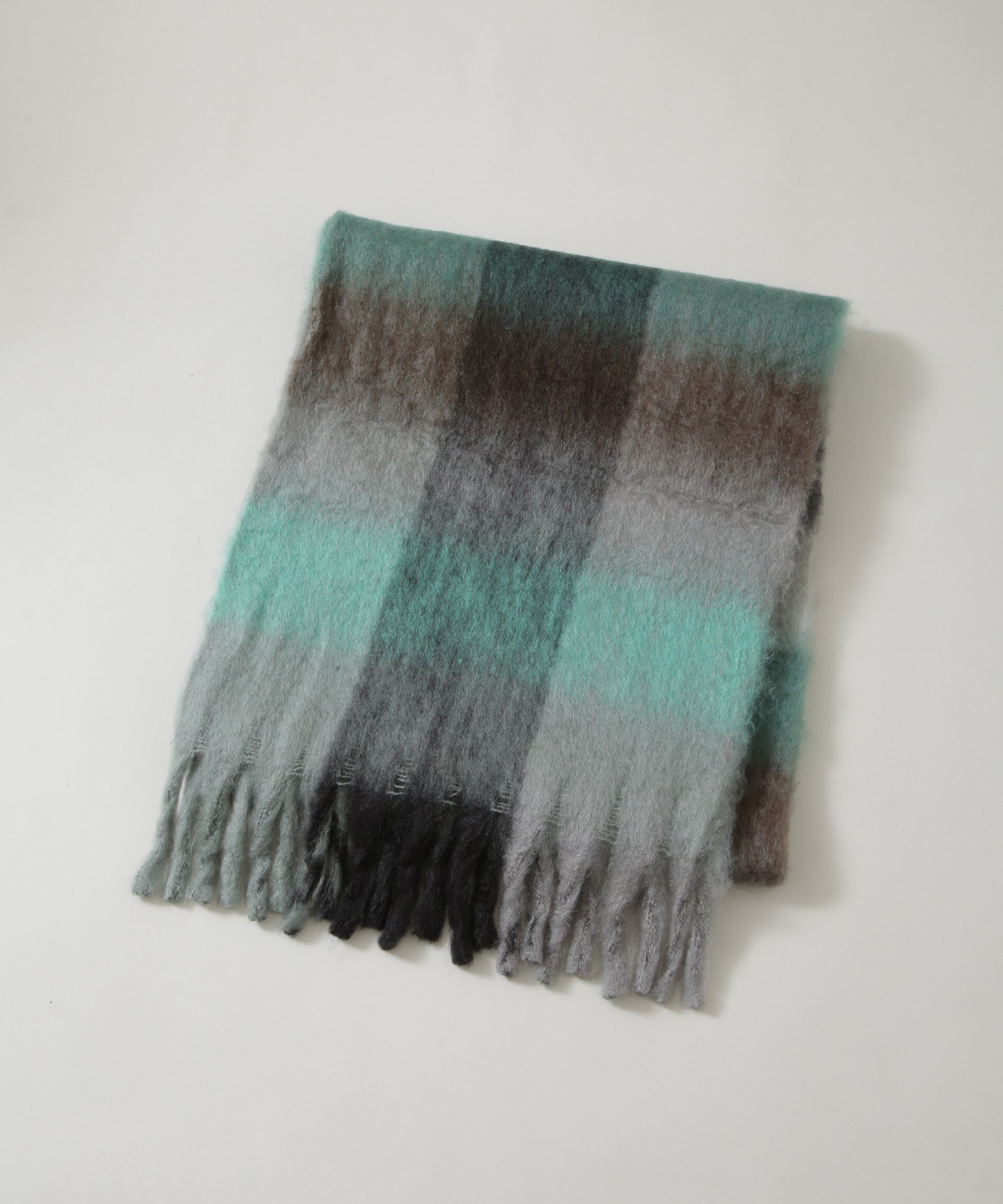 nano･universe「ボリュームフリンジマフラー / チェック」|マフラー|グリーン