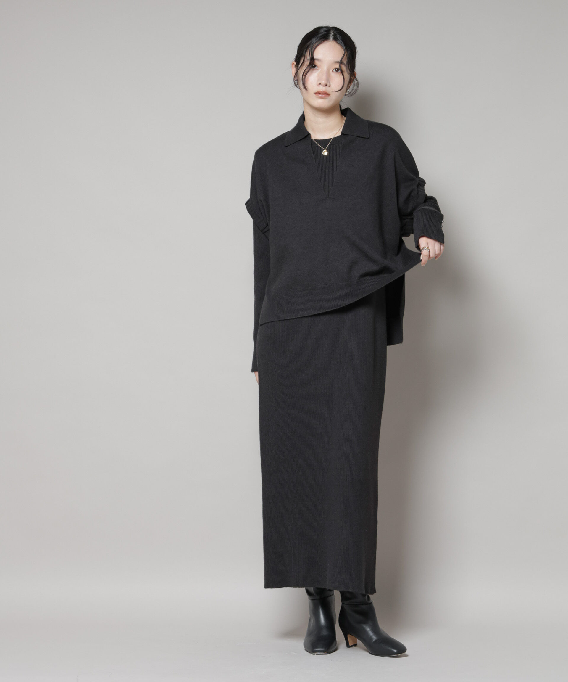 nano･universe「ドロストベスト＋リブニットワンピースセット」|ワンピース|