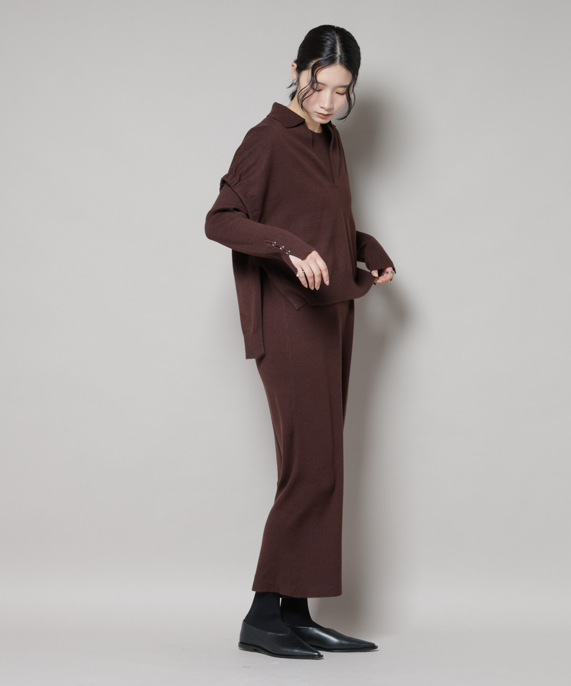 nano･universe「ドロストベスト＋リブニットワンピースセット」|ワンピース|