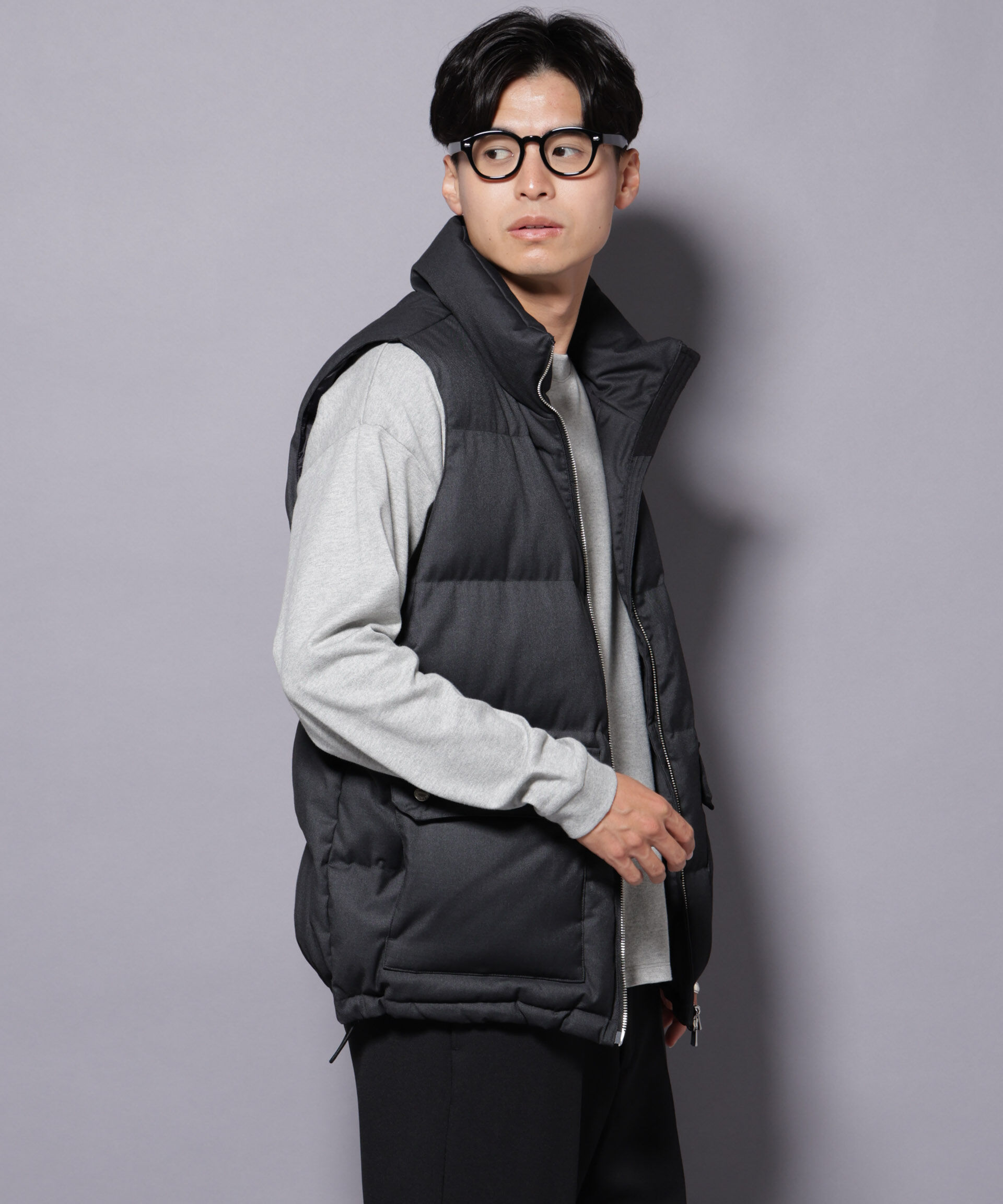 nano･universe「DELEGANTE エアリーサキソニー/グレンチェックTAIONダウンベスト」|ダウン|