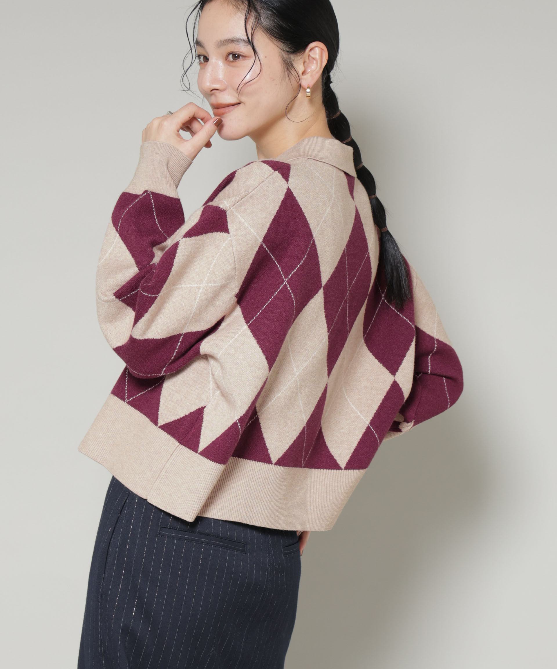 nano･universe「アーガイルワイドポロニット」|ニット・セーター|