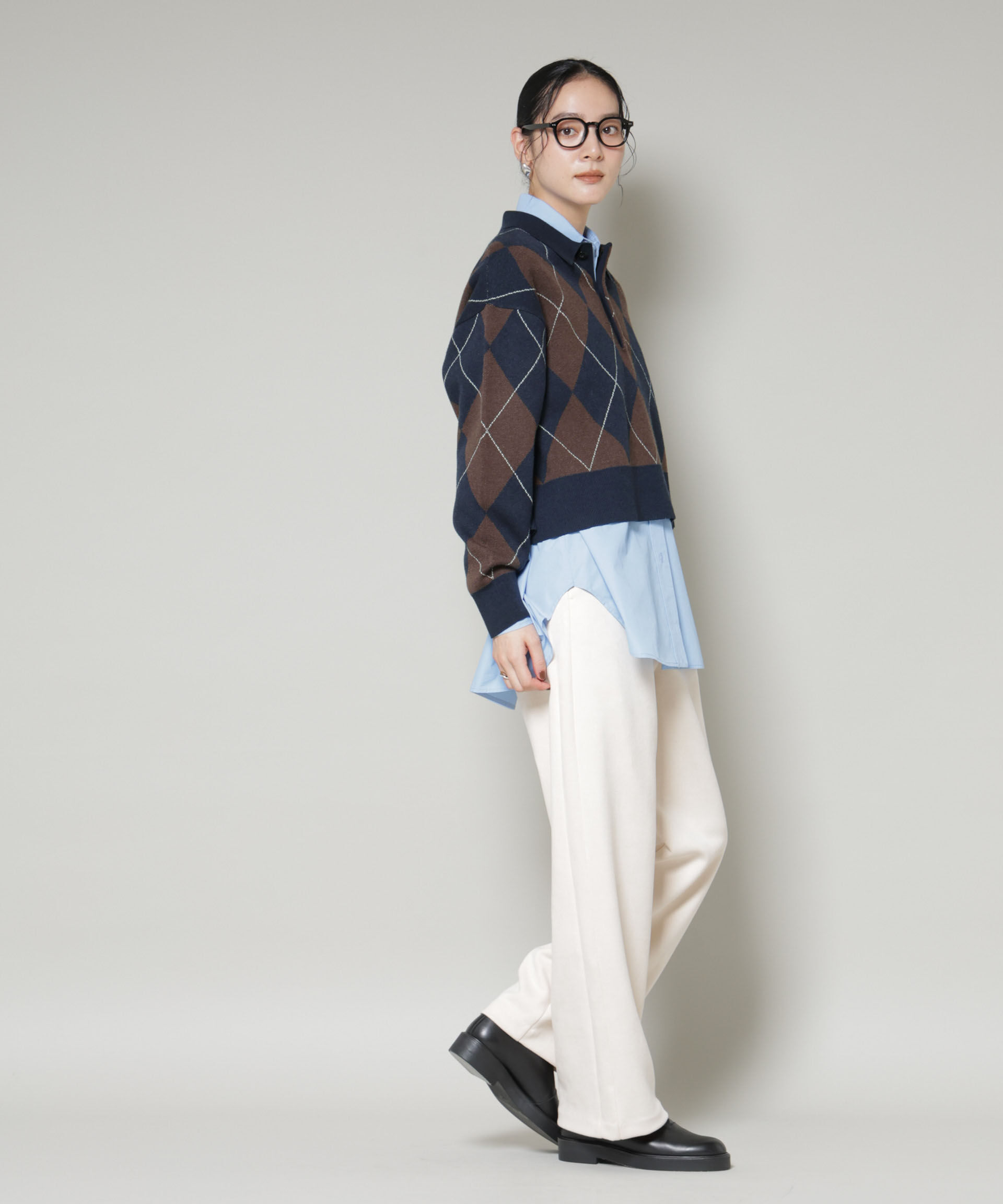 nano･universe「アーガイルワイドポロニット」|ニット・セーター|
