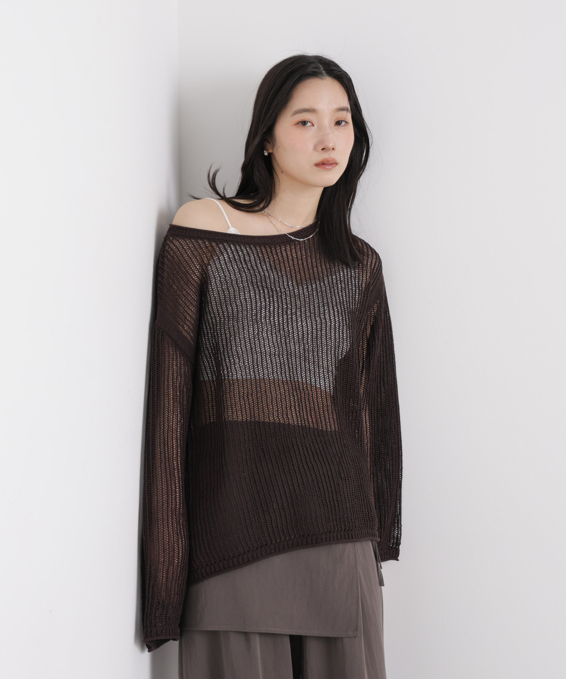 nano･universe「リネン混テープヤーンメッシュワイドニット」|ニット・セーター|