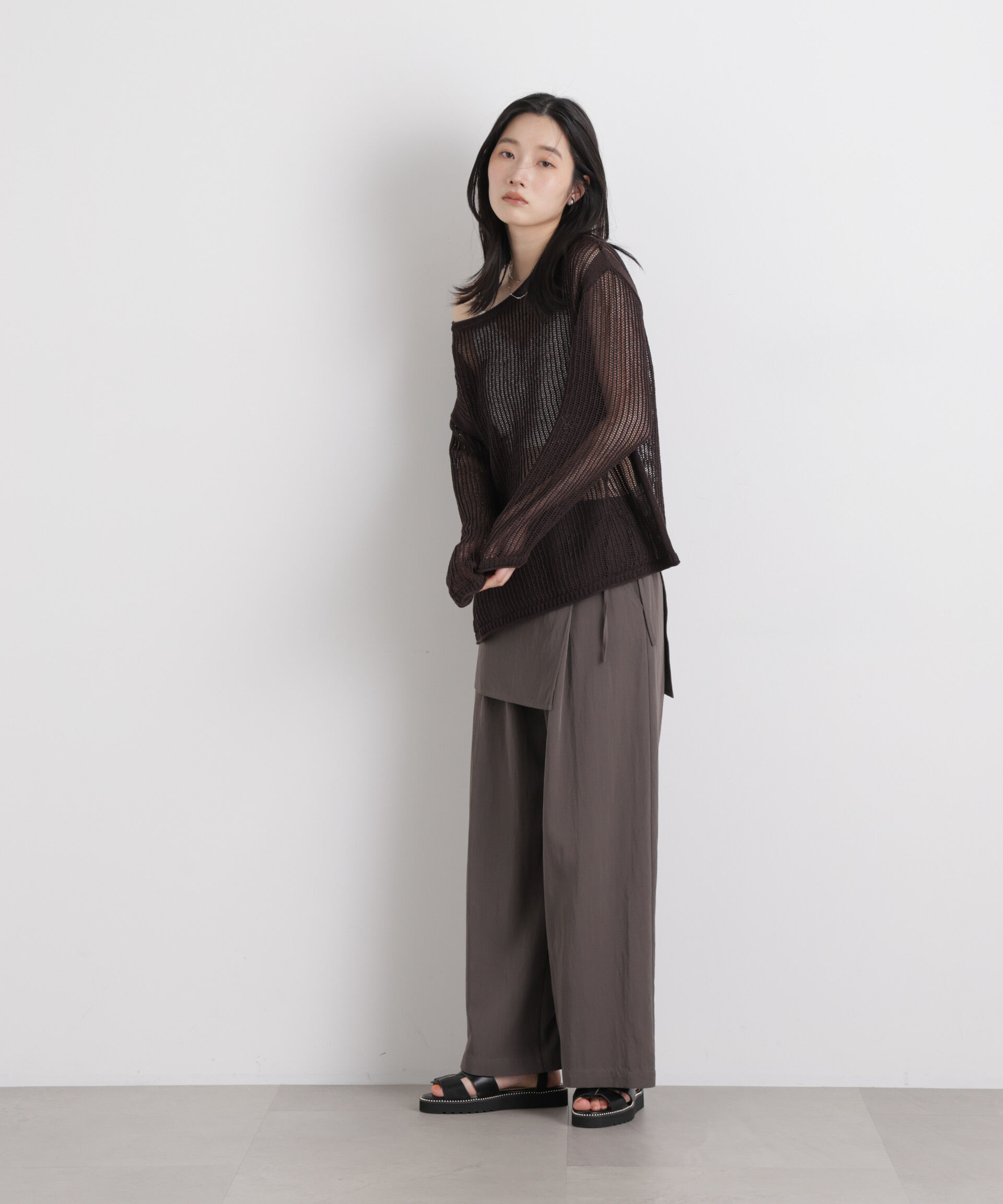 nano･universe「リネン混テープヤーンメッシュワイドニット」|ニット・セーター|