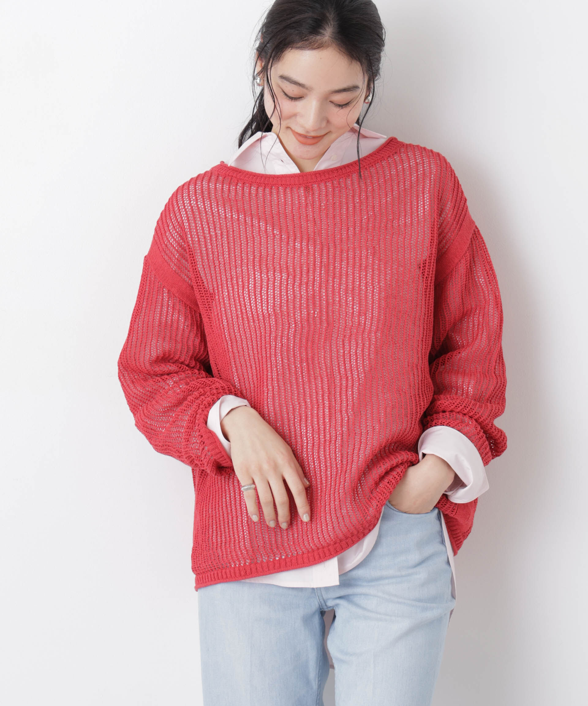 nano･universe「リネン混テープヤーンメッシュワイドニット」|ニット・セーター|