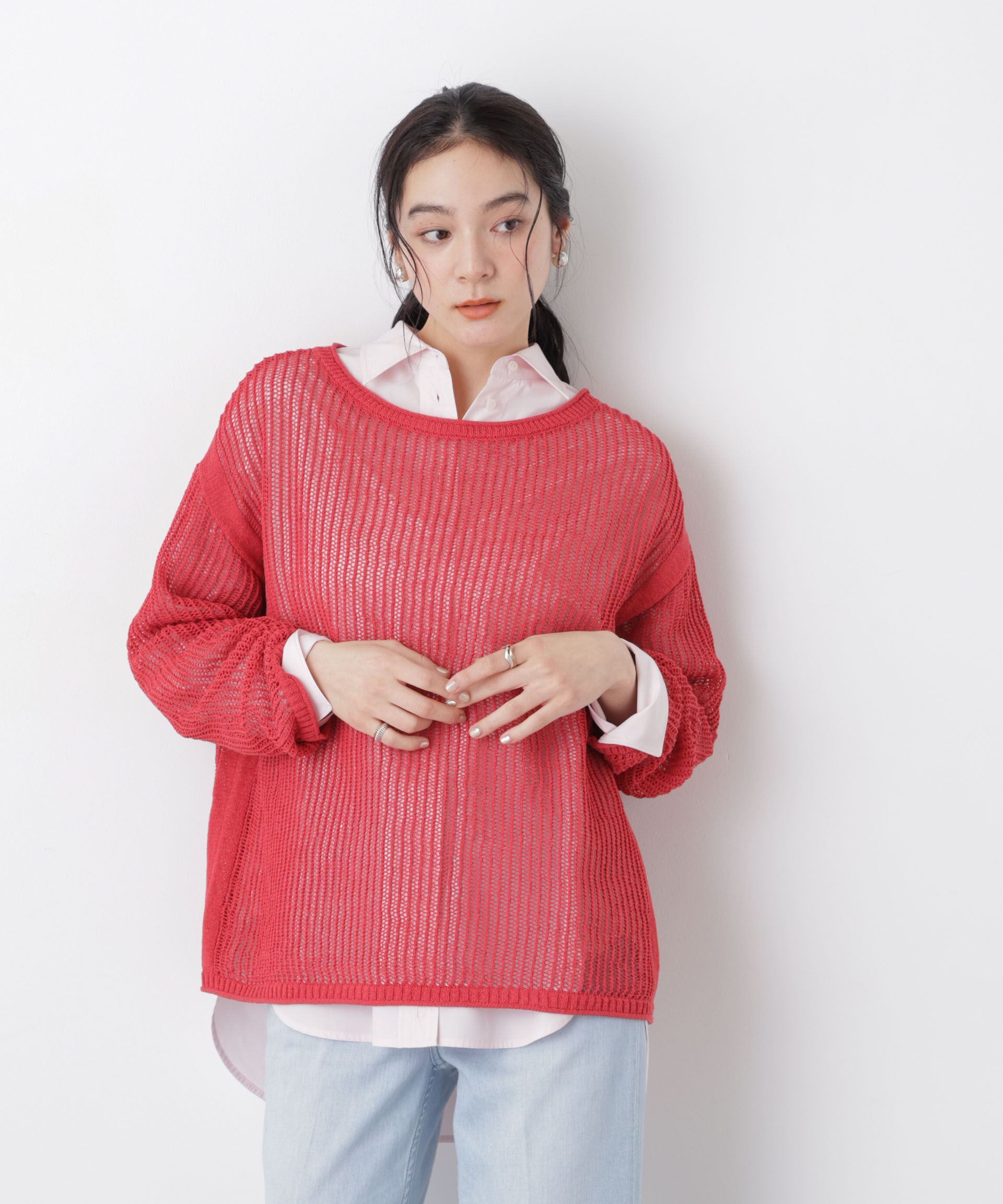 nano･universe「リネン混テープヤーンメッシュワイドニット」|ニット・セーター|