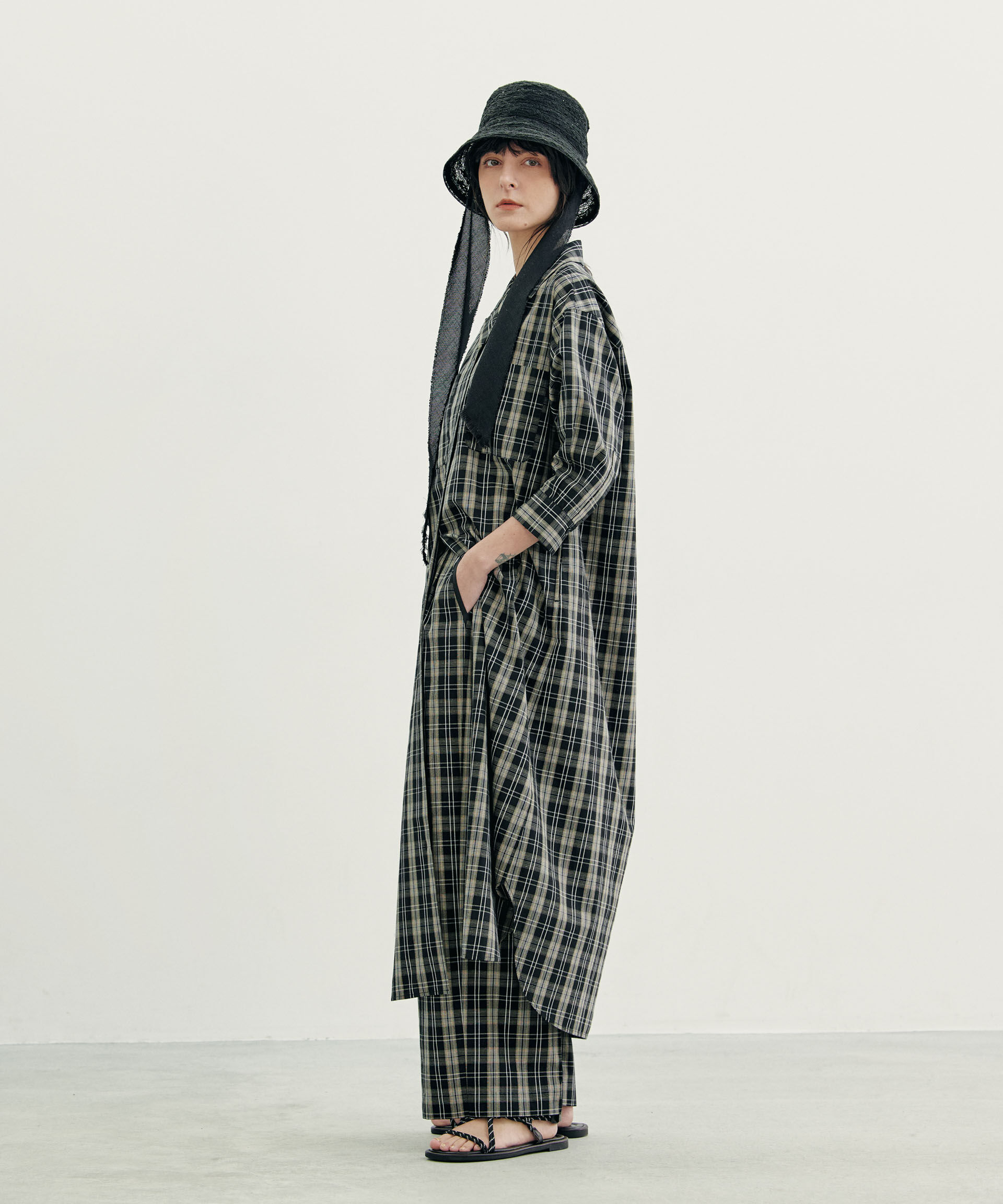 nano･universe「チェックポケットワイドシャツワンピース」|ワンピース|ブラック