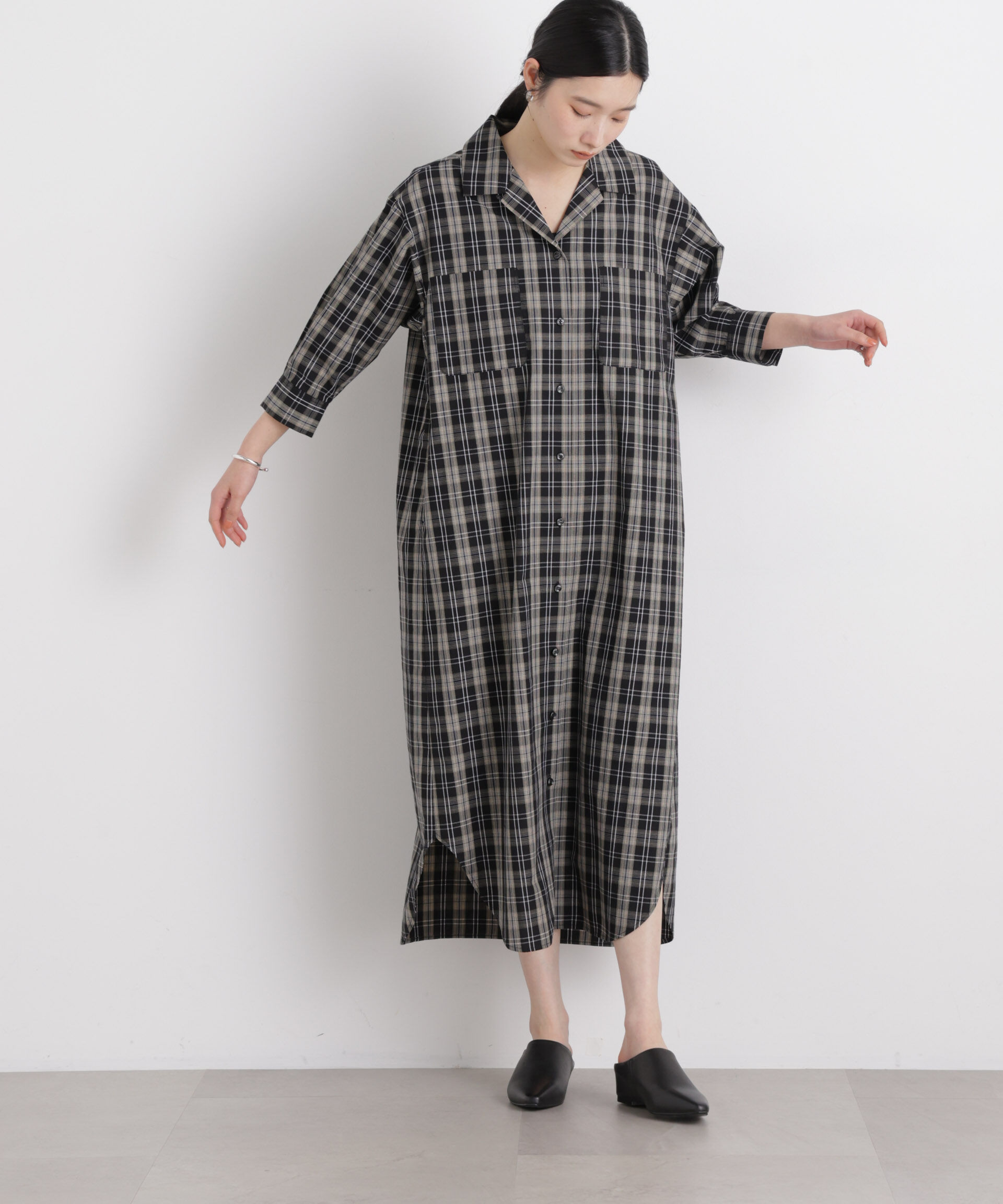 nano･universe「チェックポケットワイドシャツワンピース」|ワンピース|