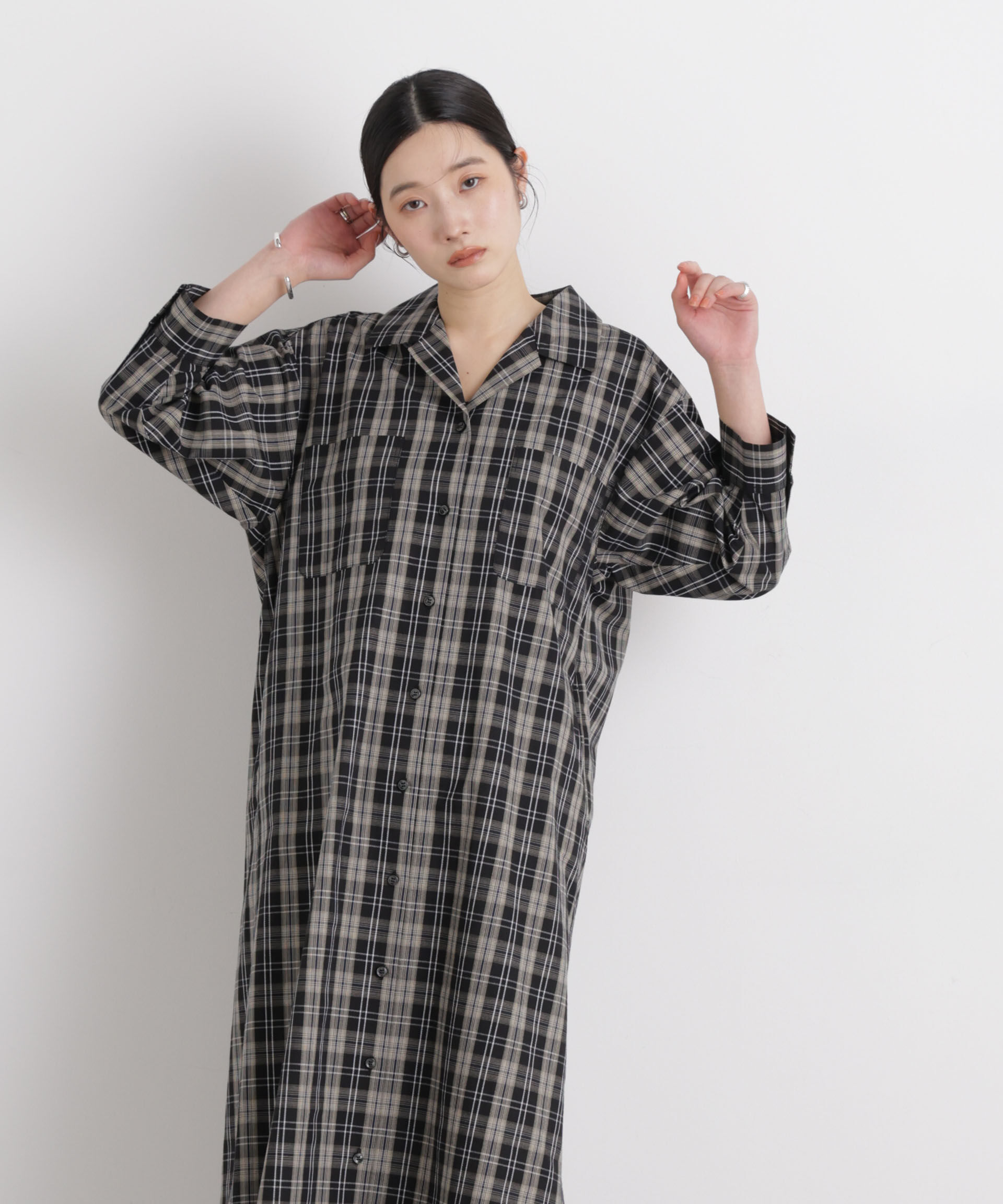 nano･universe「チェックポケットワイドシャツワンピース」|ワンピース|