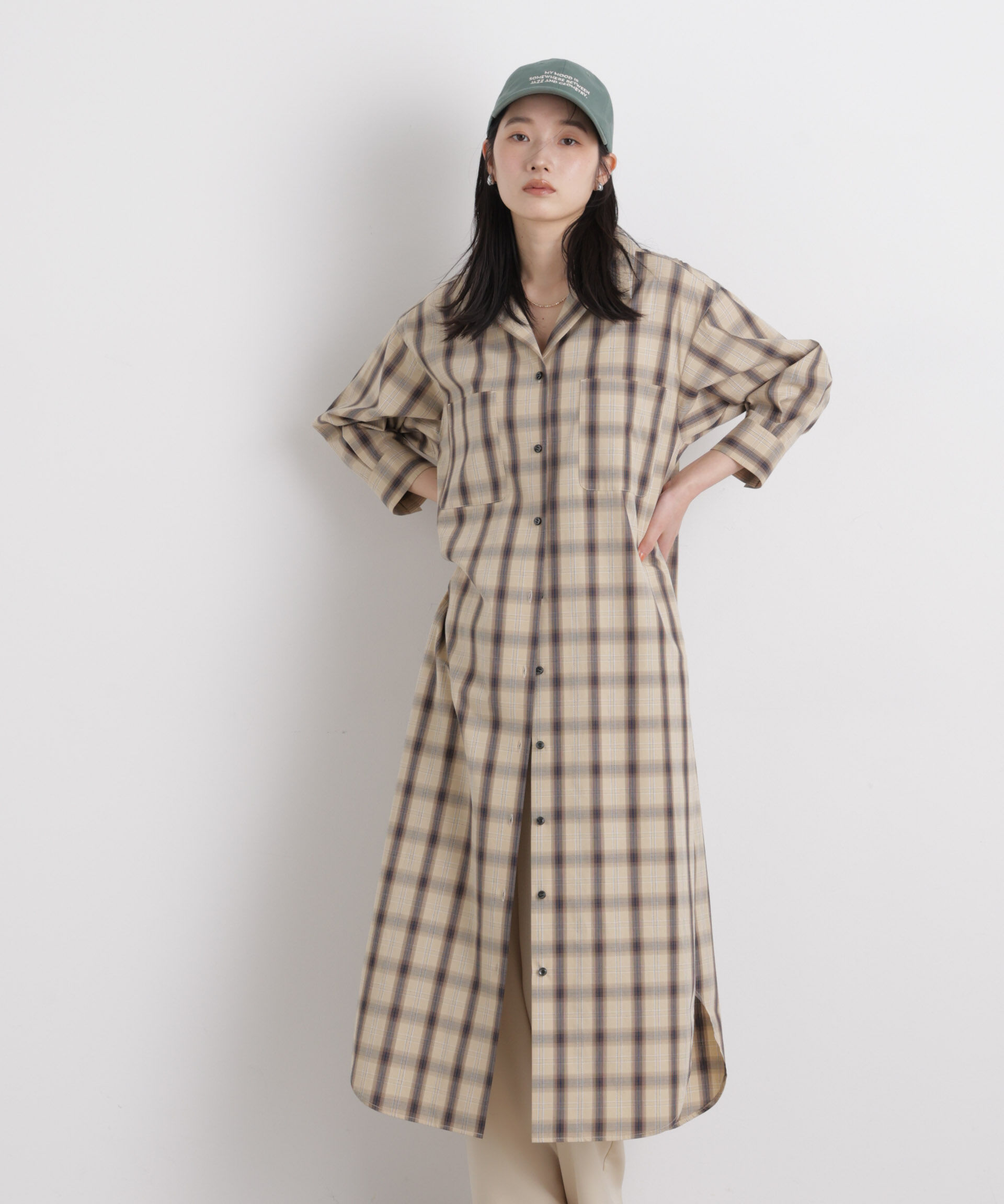 nano･universe「チェックポケットワイドシャツワンピース」|ワンピース|