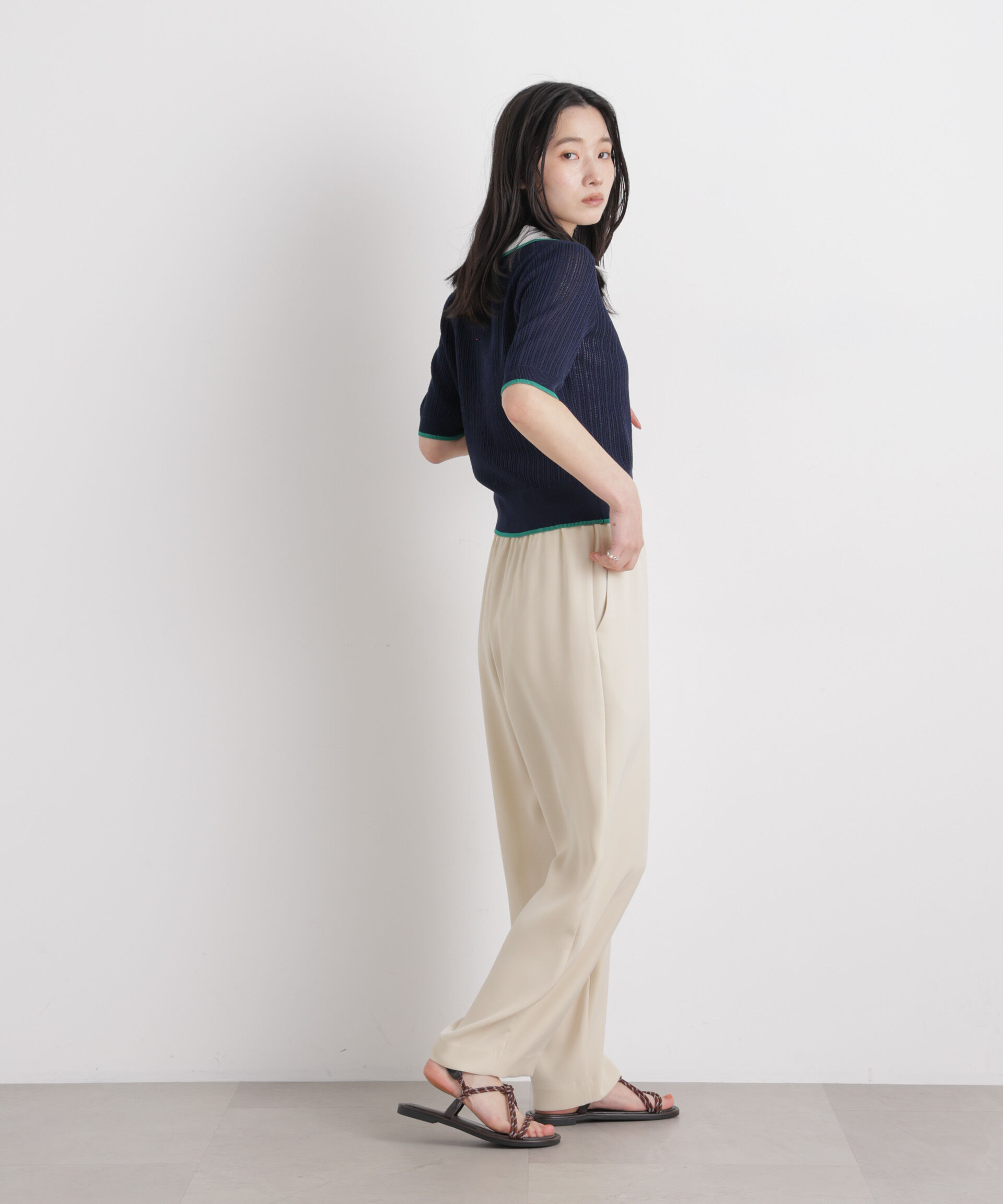 nano･universe「フレームラインアイレットポロニット」|ニット・セーター|