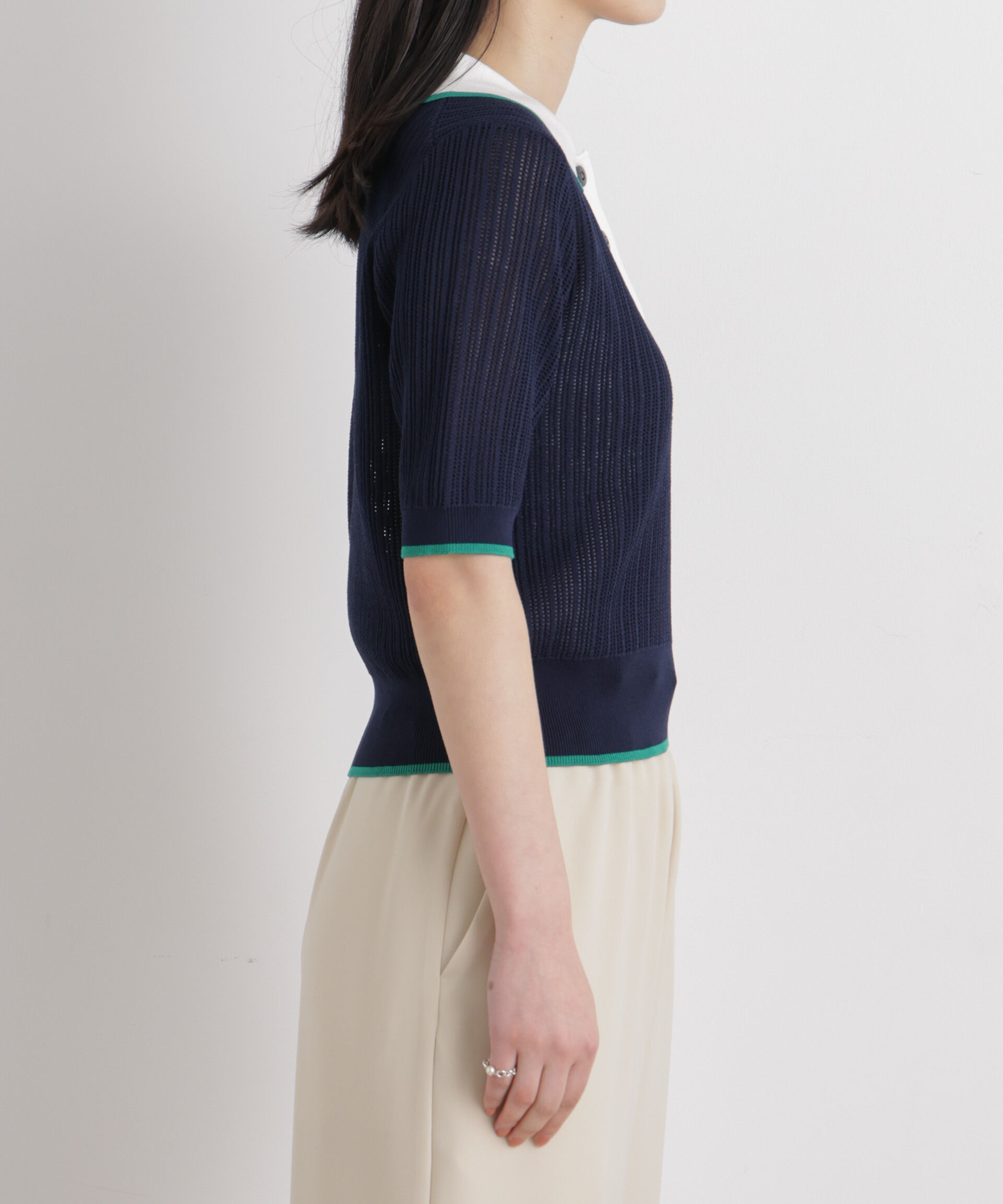 nano･universe「フレームラインアイレットポロニット」|ニット・セーター|