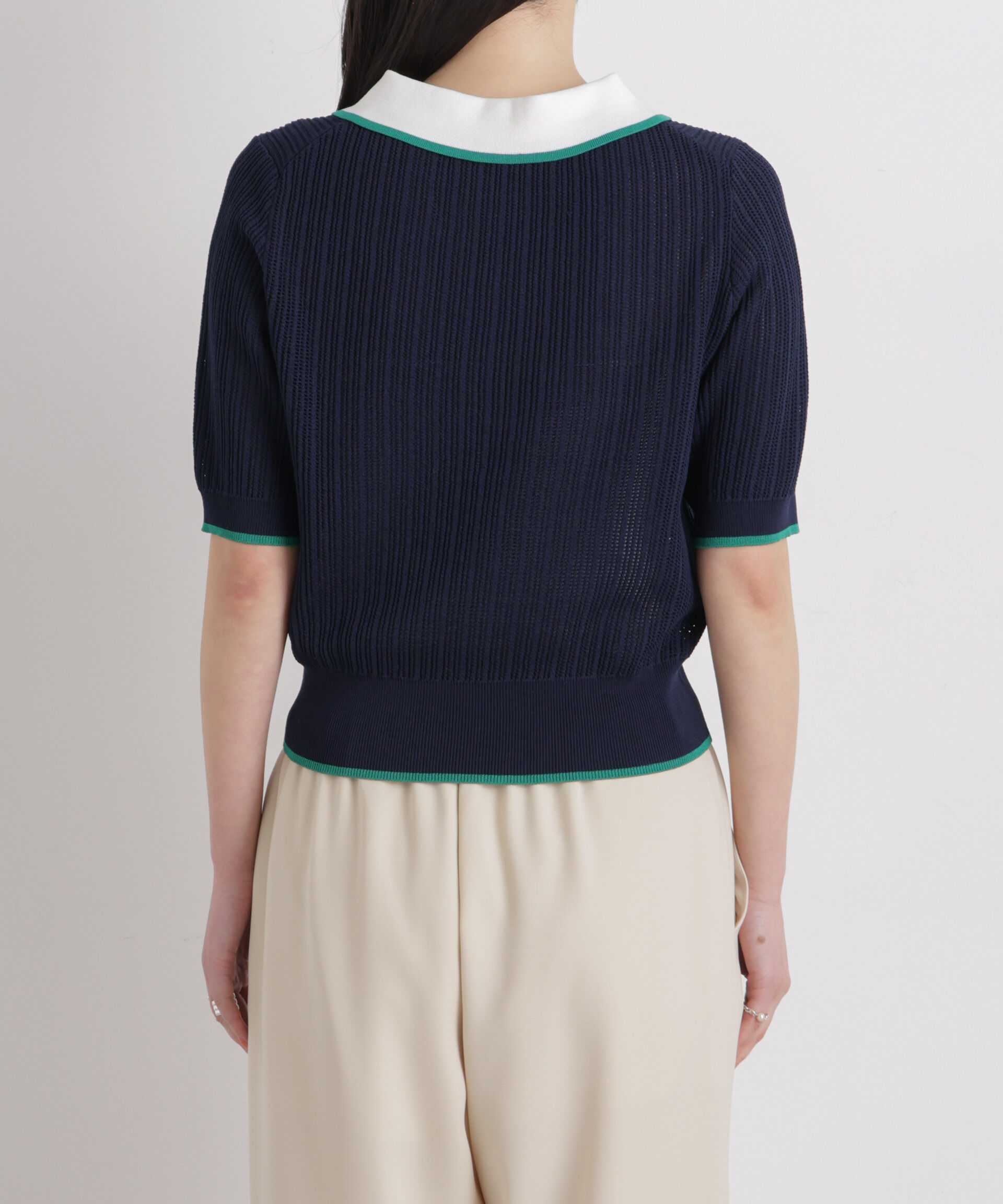 nano･universe「フレームラインアイレットポロニット」|ニット・セーター|