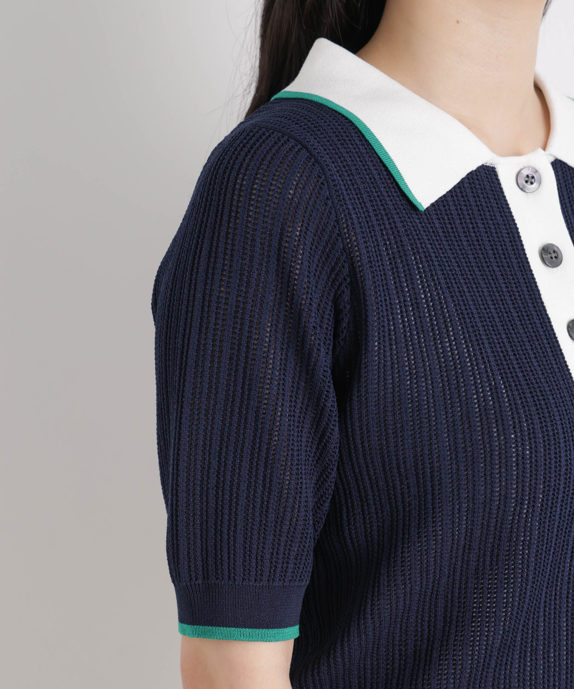 nano･universe「フレームラインアイレットポロニット」|ニット・セーター|