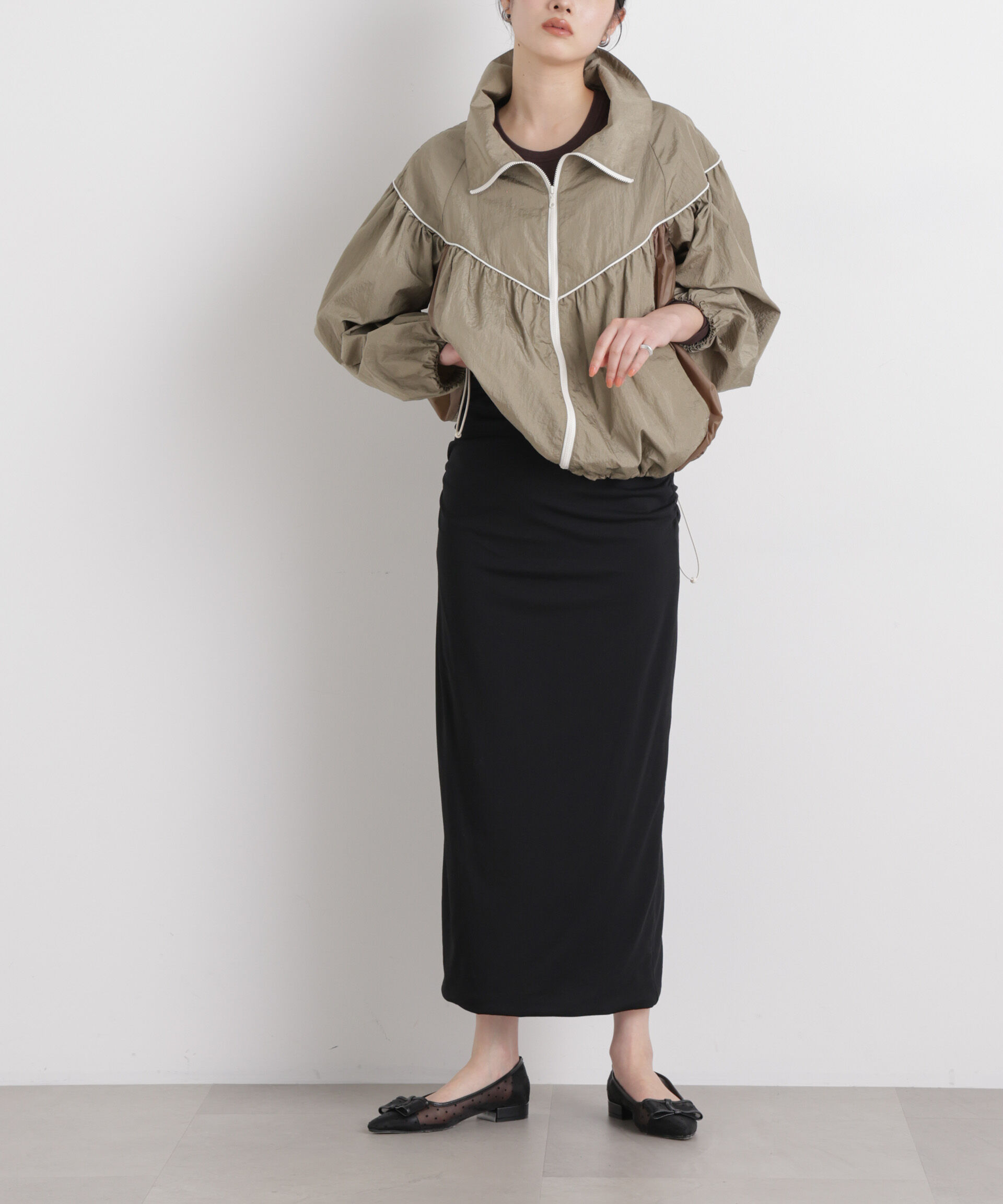 nano･universe「サイドギャザーカットタイトスカート」|スカート|ブラック