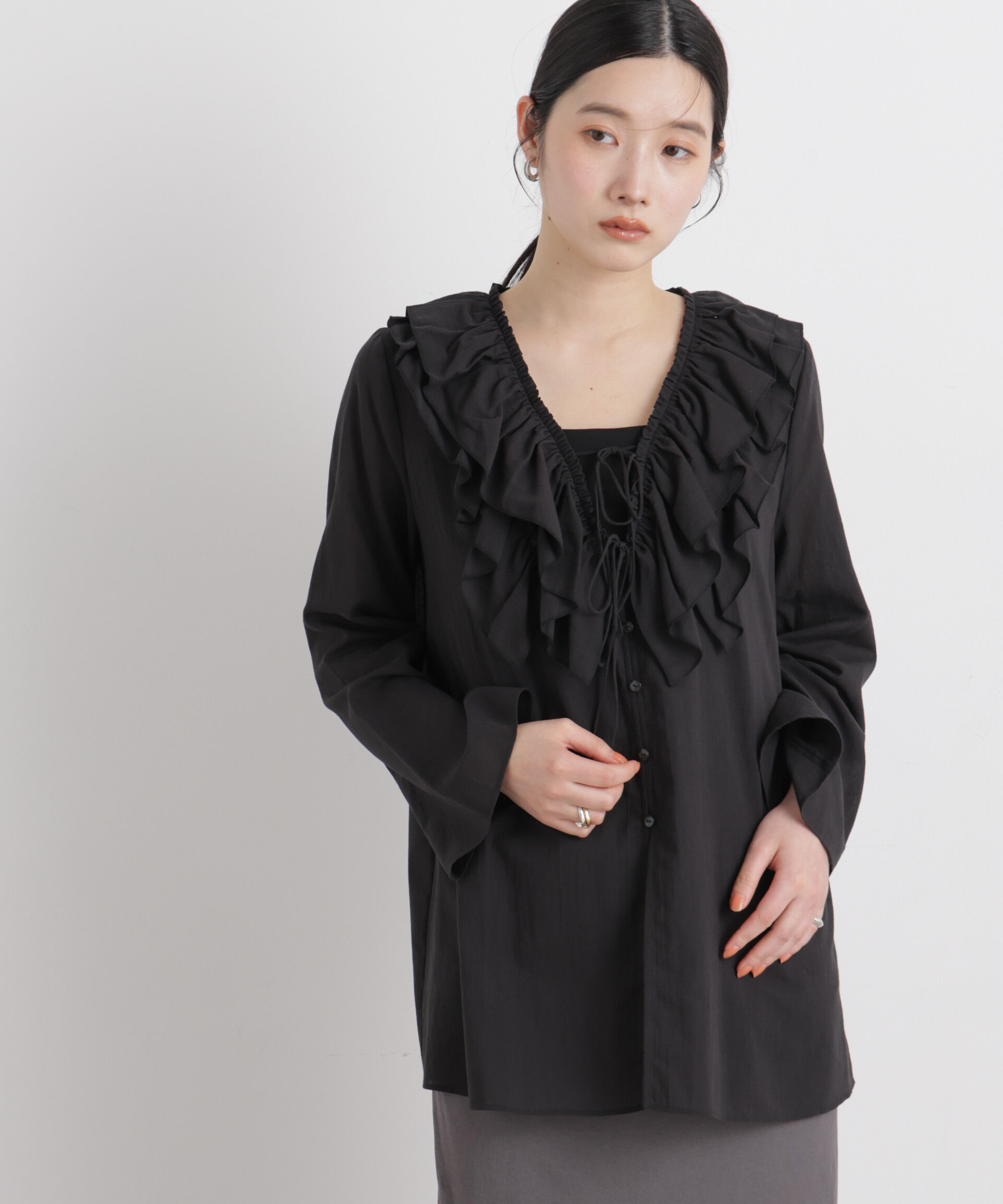 nano･universe「コットンシフォンフリルブラウス」|シャツ・ブラウス|