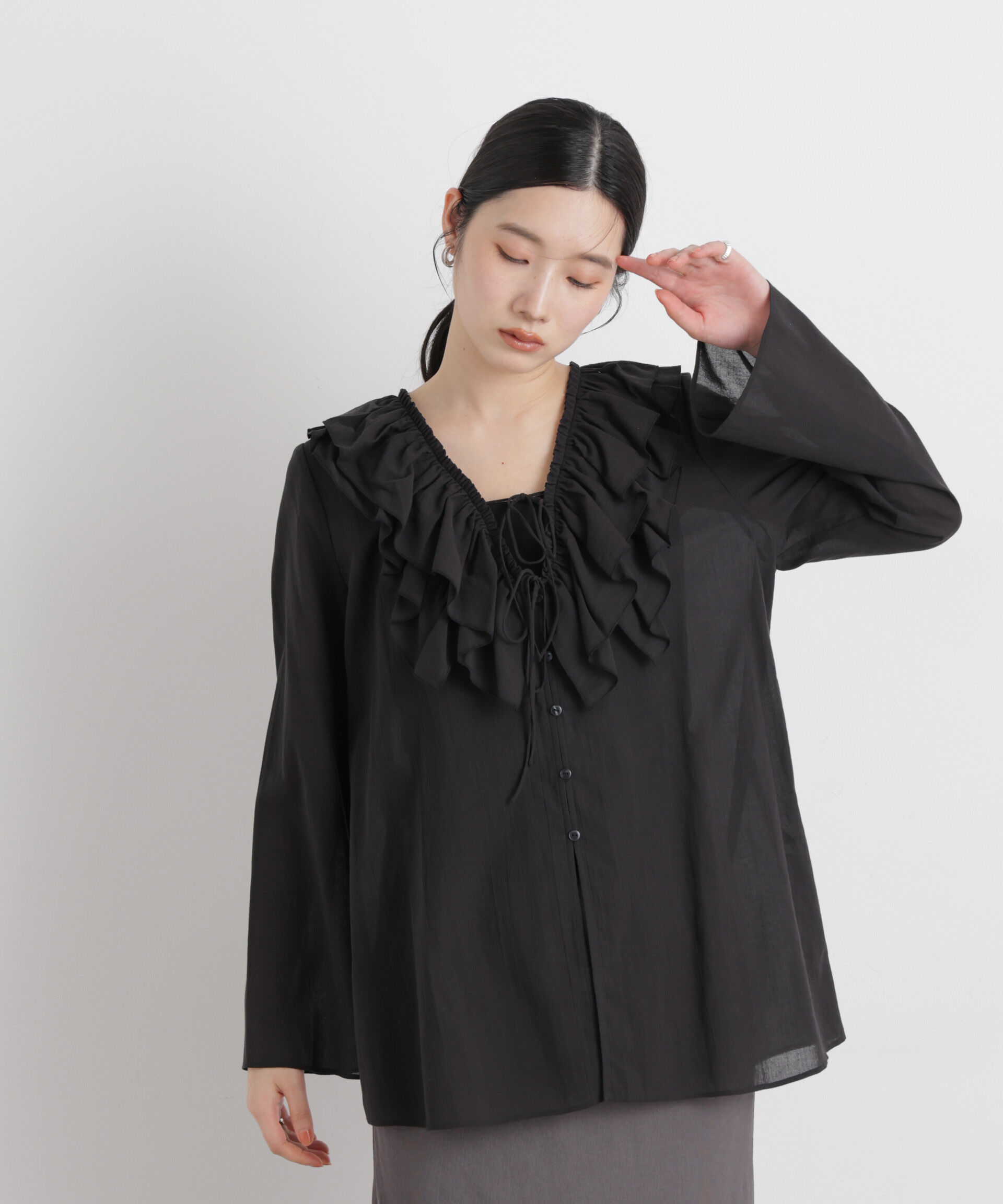 nano･universe「コットンシフォンフリルブラウス」|シャツ・ブラウス|