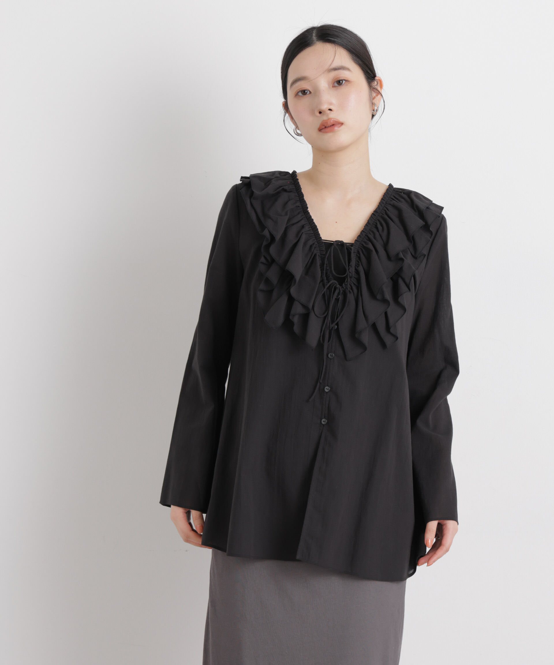 nano･universe「コットンシフォンフリルブラウス」|シャツ・ブラウス|