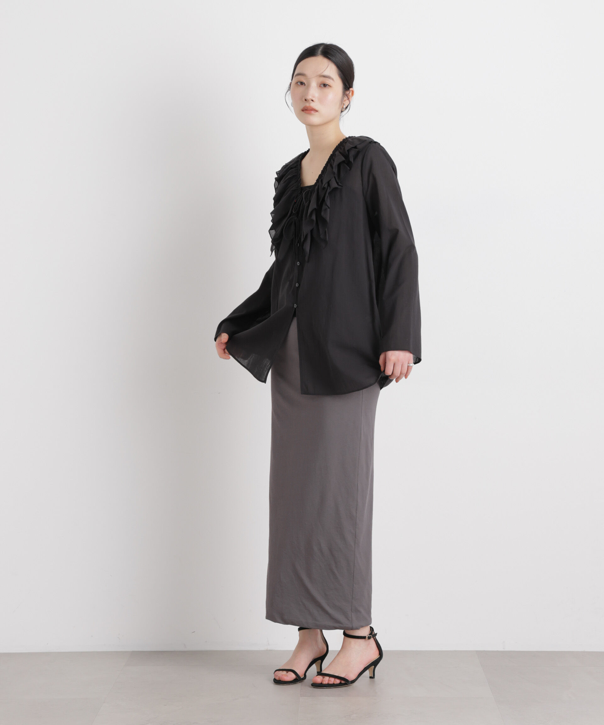 nano･universe「コットンシフォンフリルブラウス」|シャツ・ブラウス|