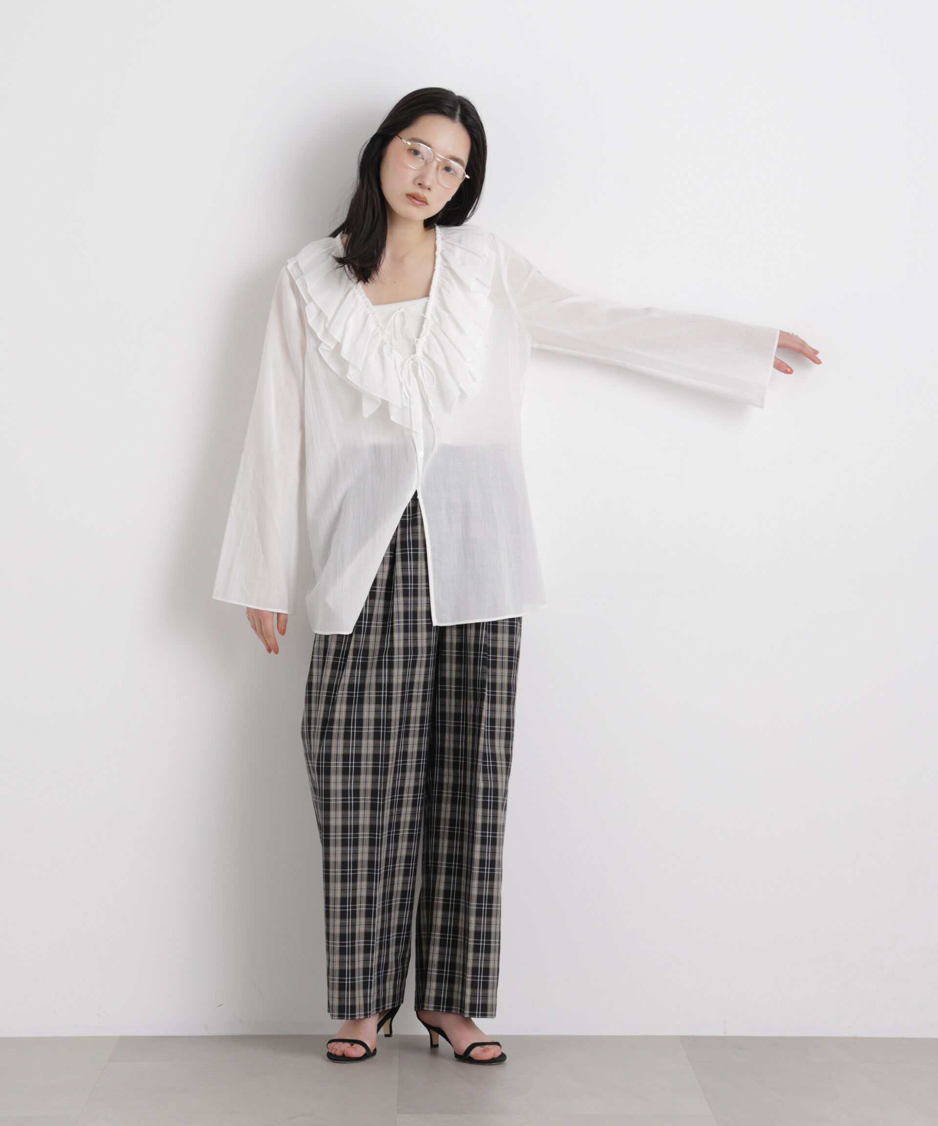 nano･universe「コットンシフォンフリルブラウス」|シャツ・ブラウス|