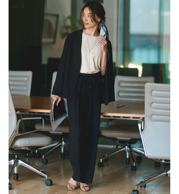 23区「【洗える/吸水速乾/UVカット/接触冷感】ストレッチジョーゼット ノーカラー ジャケット」|ノーカラージャケット|